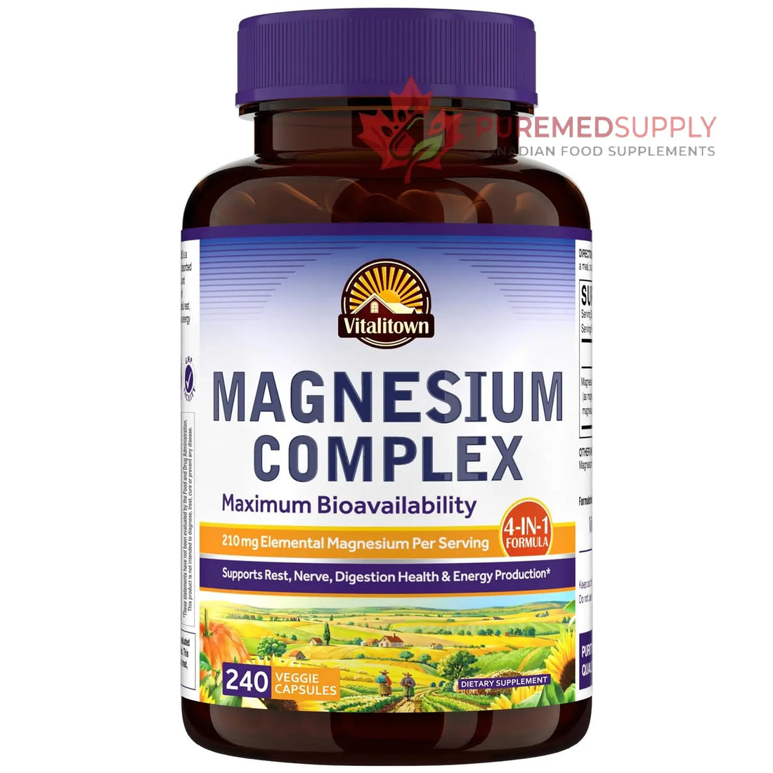 Vitalitown Magnesium Complex | Chelated Easily Absorbed Magnesium Glycinate Citrate Malate | Buffered | 210mg Elemental Mag | Sleep, Nerve, Digestion, Energy | Non-GMO 240 Veg Caps Vitalitown buy supplements canada