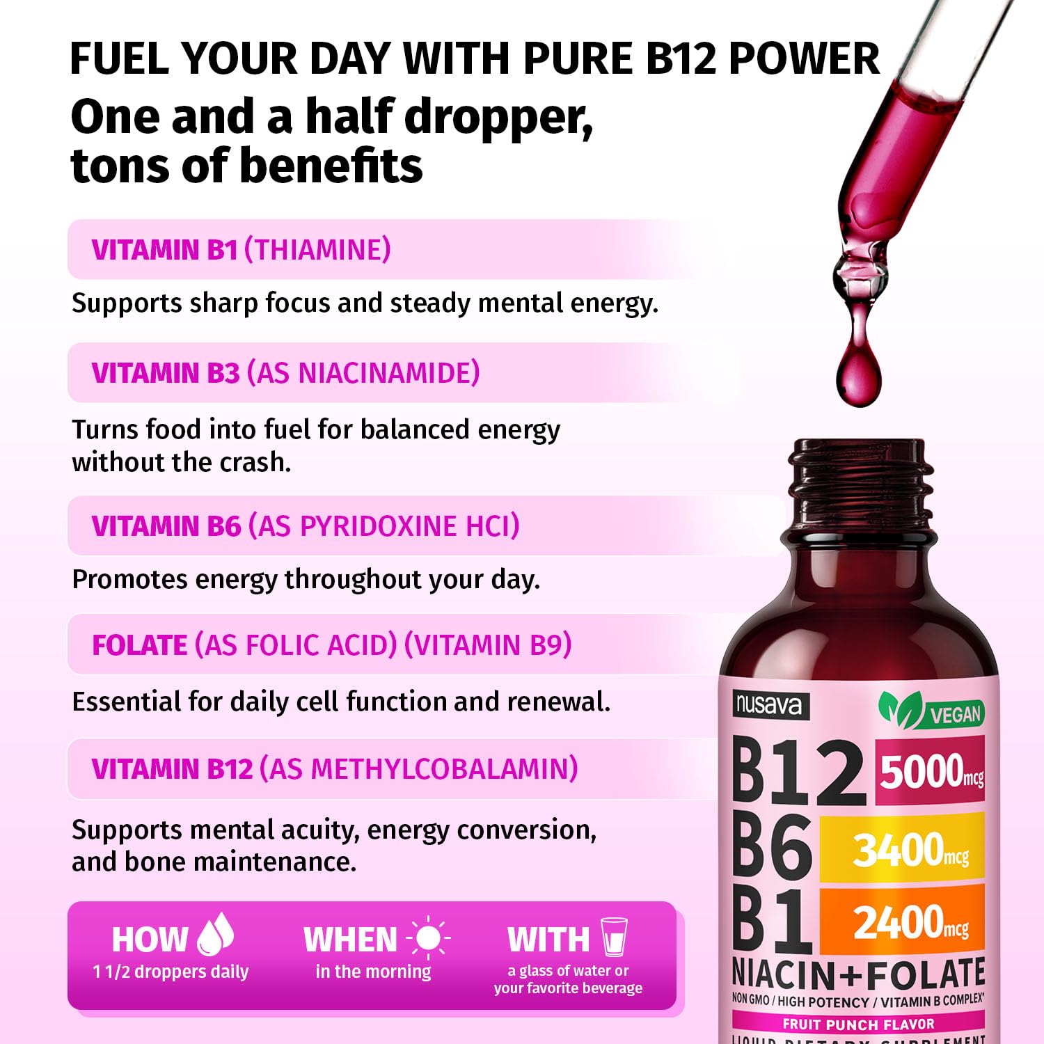 (2 Pack) Vitamin B12 and B6 Liquid Drops, B12 Sublingual Vitamin B Complex - B 12 Vitamin 5000mcg - B12 Methylcobalamin for Energy, Brain, and Heart Support NUSAVA buy supplements canada