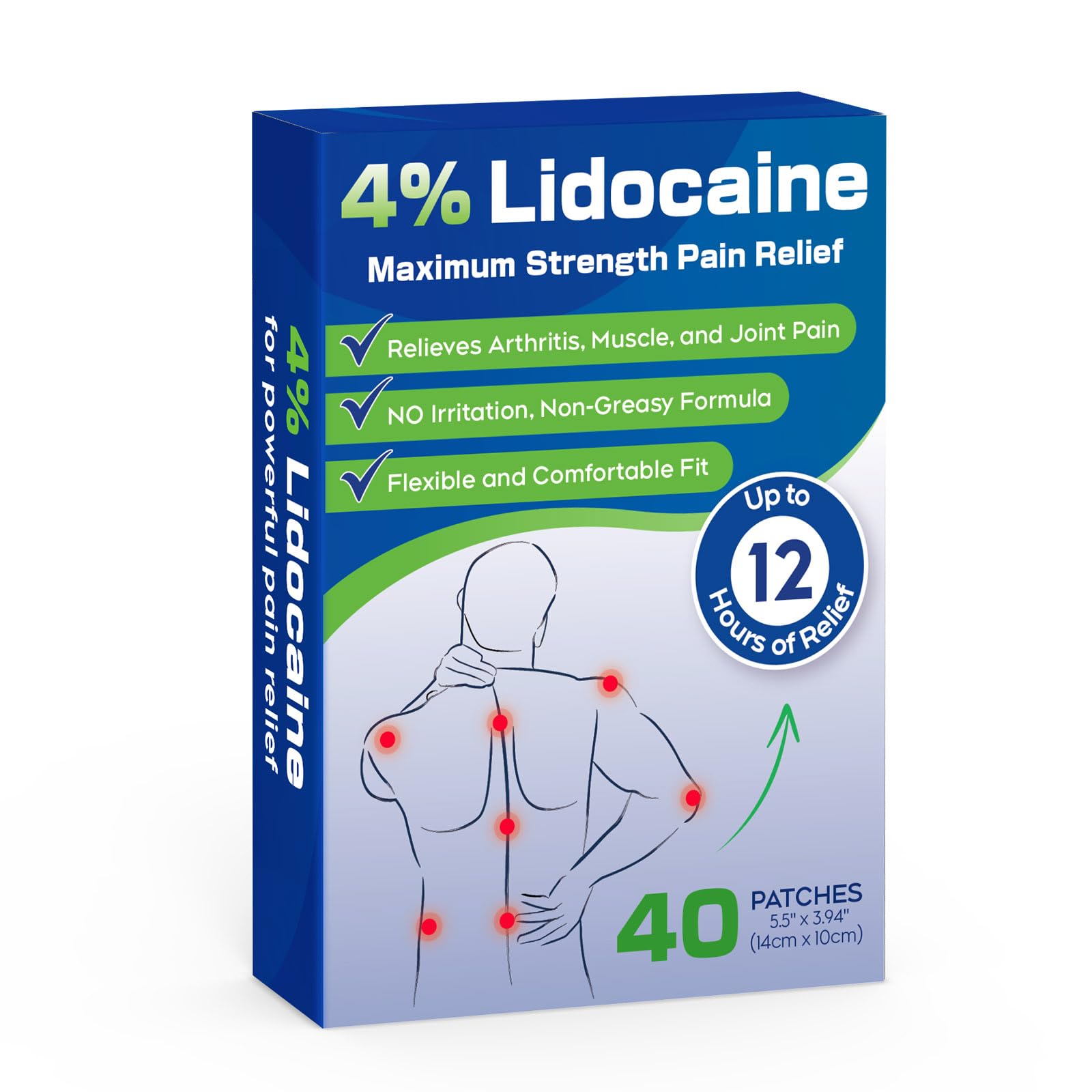 Uposiut Lidocaine Patches, Maximum Strength Lidocaine Patches (40 Patches), for Muscle Pain Relief in The Back, Shoulders, Neck, Knees, and Anks, 12 Hour Pain Relief-G002 Uposiut buy supplements canada