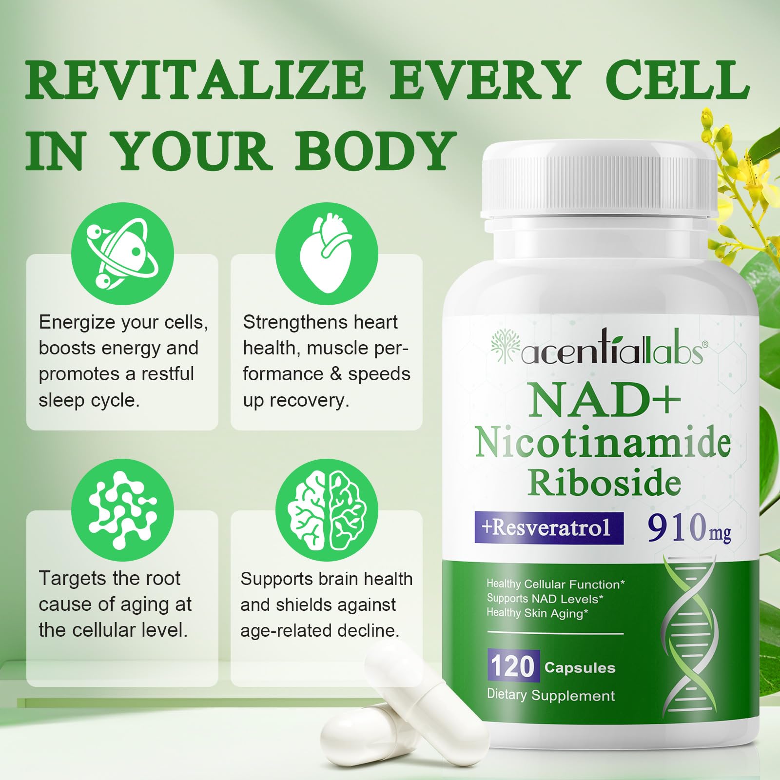 XINSZLIN NAD Supplement, NAD Nicotinamide Riboside Resveratrol 910mg, High Purity NAD Supplement for Healthy Cellular Function, Supports NAD Levels Healthy Skin Aging Dietary Supplement 120 Capsules XINSZLIN buy supplements canada