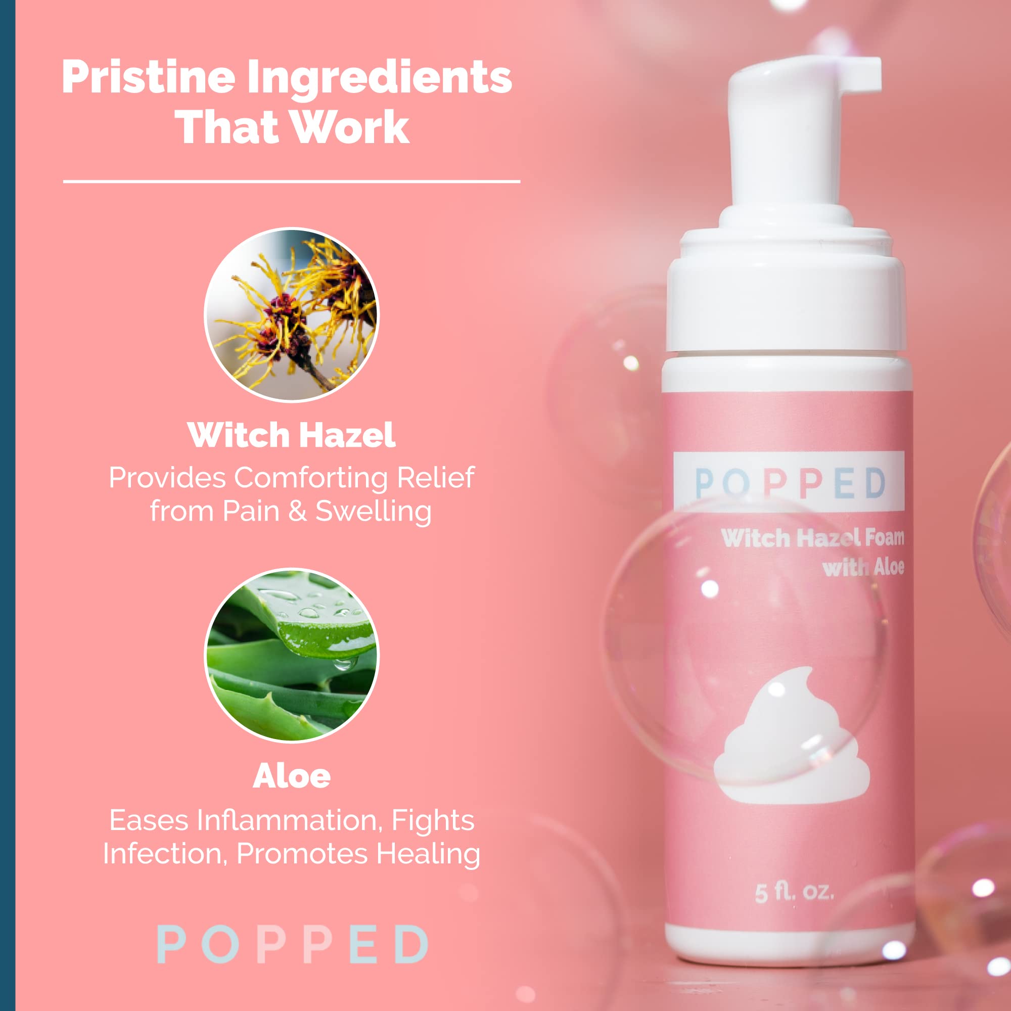 POPPED Witch Hazel Foam with Aloe (5 fl oz) | Perineal Healing Foam for Postpartum Care | Relieves Pain, Hemorrhoids, and Swelling After Birth | Postpartum Essential POPPED buy supplements canada