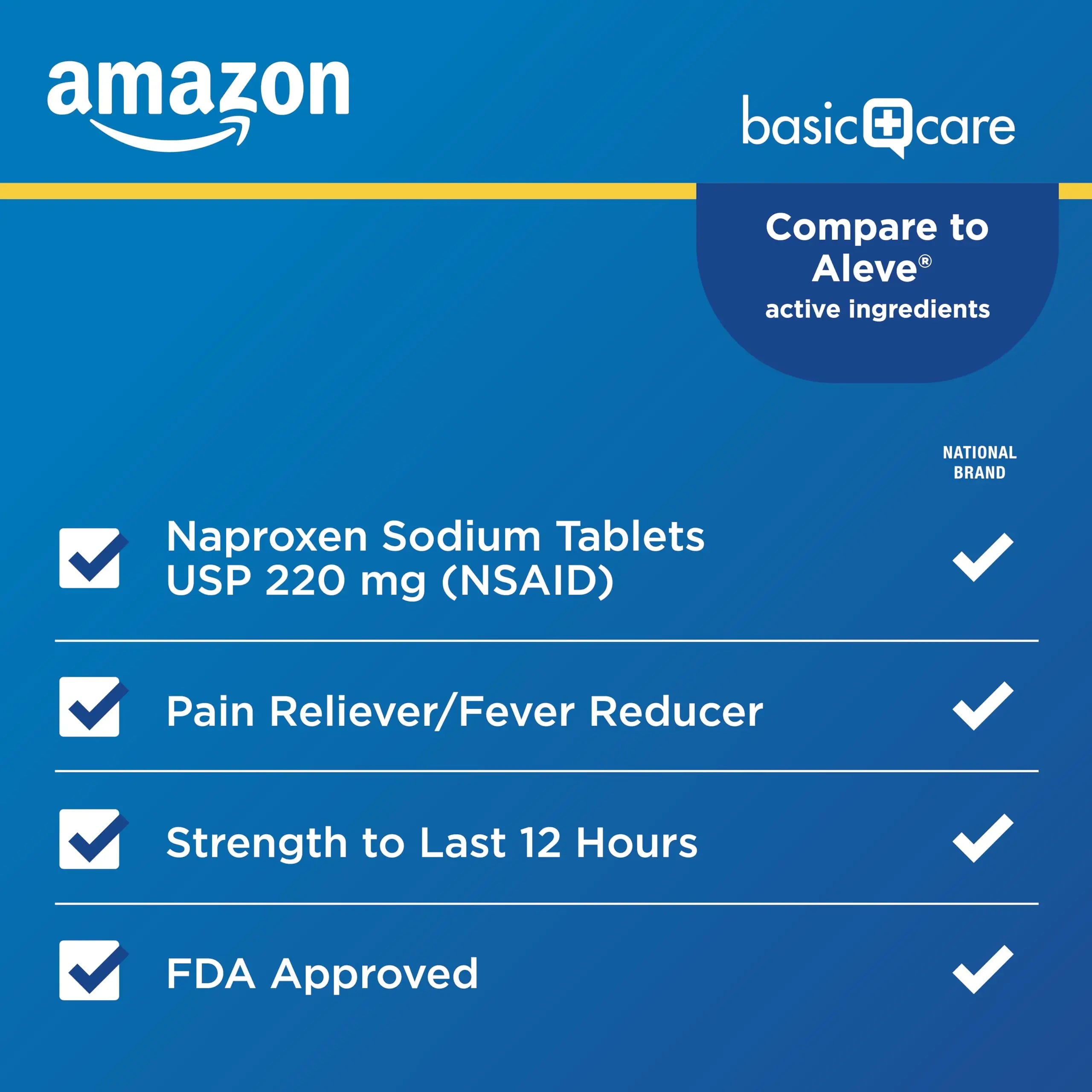 Amazon Basic Care Naproxen Sodium Tablets 220 mg, Pain Reliever/Fever Reducer (NSAID), 12-Hour Relief for Headache, Backache, Menstrual Pain, Muscle Aches, Arthritis, 300 Count Amazon Basic Care buy supplements canada