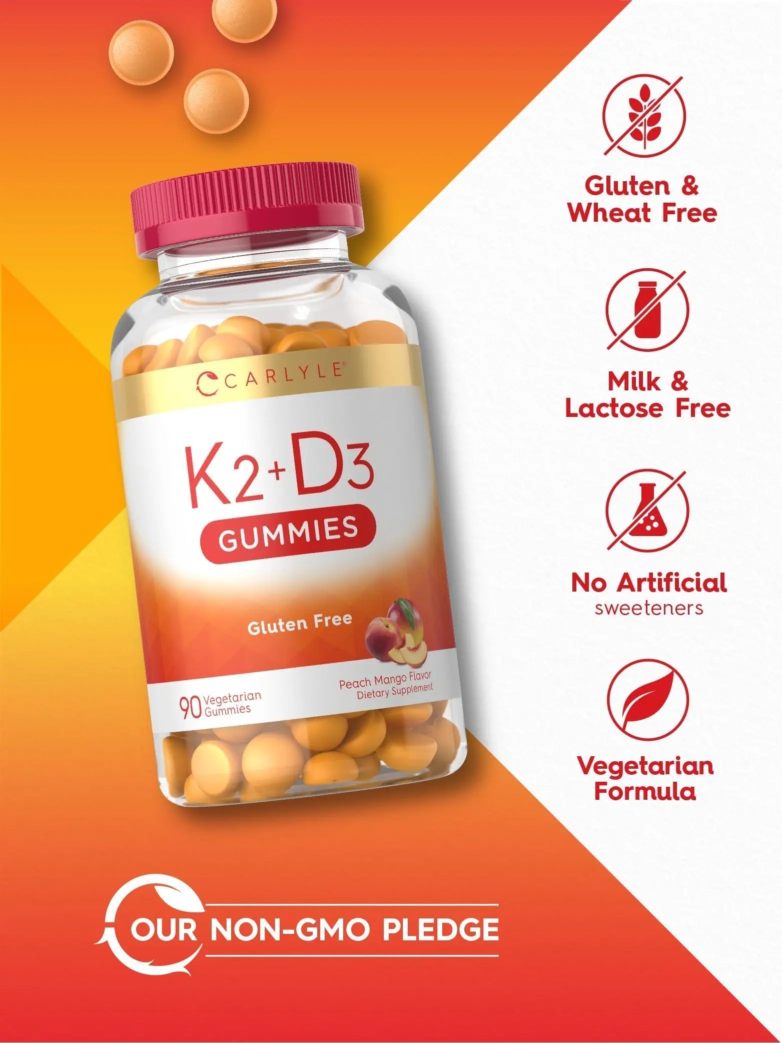 Carlyle Vitamin D3 K2 Gummies | 90 Count | 5,000 IU of D3 + 100 mcg MK7 | Peach Mango Flavor Carlyle buy supplements canada