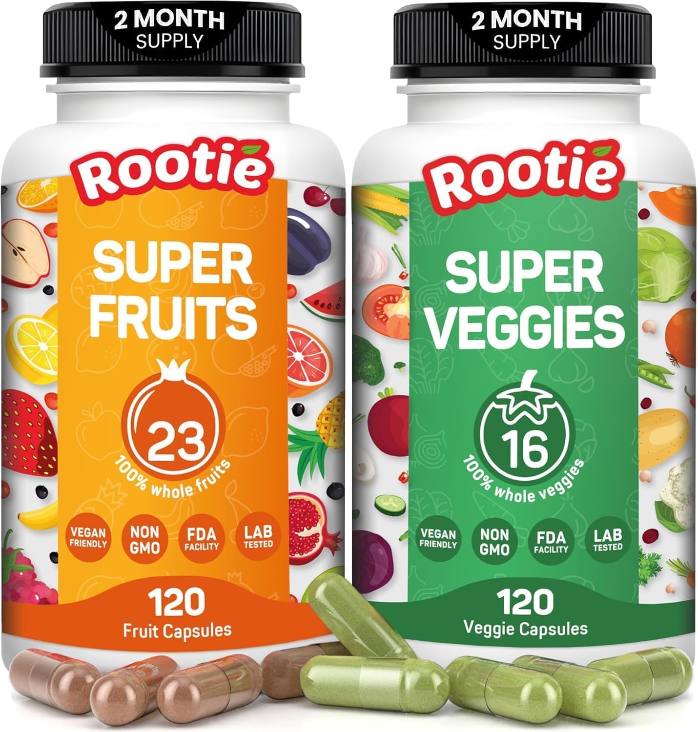 Fruits and Veggies Supplement Powerfull Blend of 39 Whole Fruits and Veggies, Fills Nutritional Gaps, Get Energy, Well-being. USA Made Non-GMO/Vegan/Gluten Free. Packaging May Vary (60 Day Supply) ROOTIE buy supplements canada