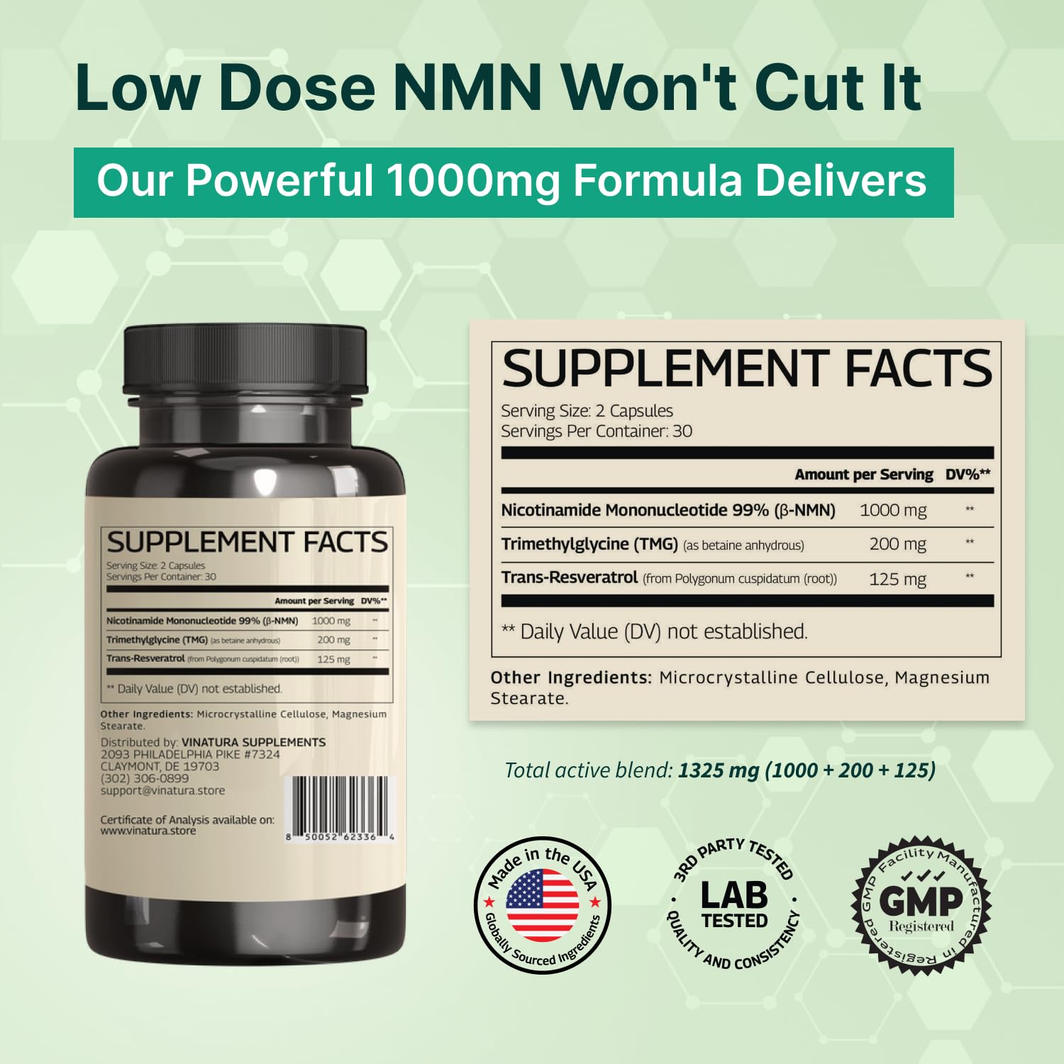 VINATURA NMN Complex Supplement 1325MG - NMN 1000mg with Resveratrol and TMG, Support NAD+, 60 Capsules VINATURA buy supplements canada