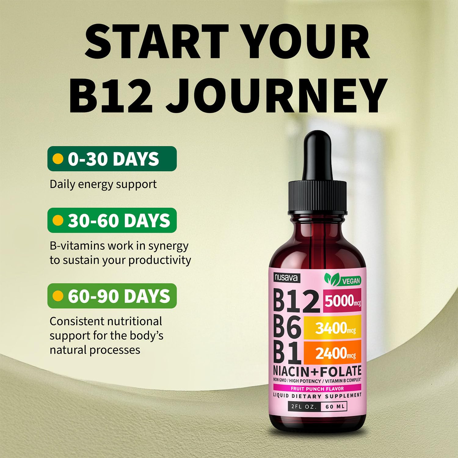 (2 Pack) Vitamin B12 and B6 Liquid Drops, B12 Sublingual Vitamin B Complex - B 12 Vitamin 5000mcg - B12 Methylcobalamin for Energy, Brain, and Heart Support NUSAVA buy supplements canada