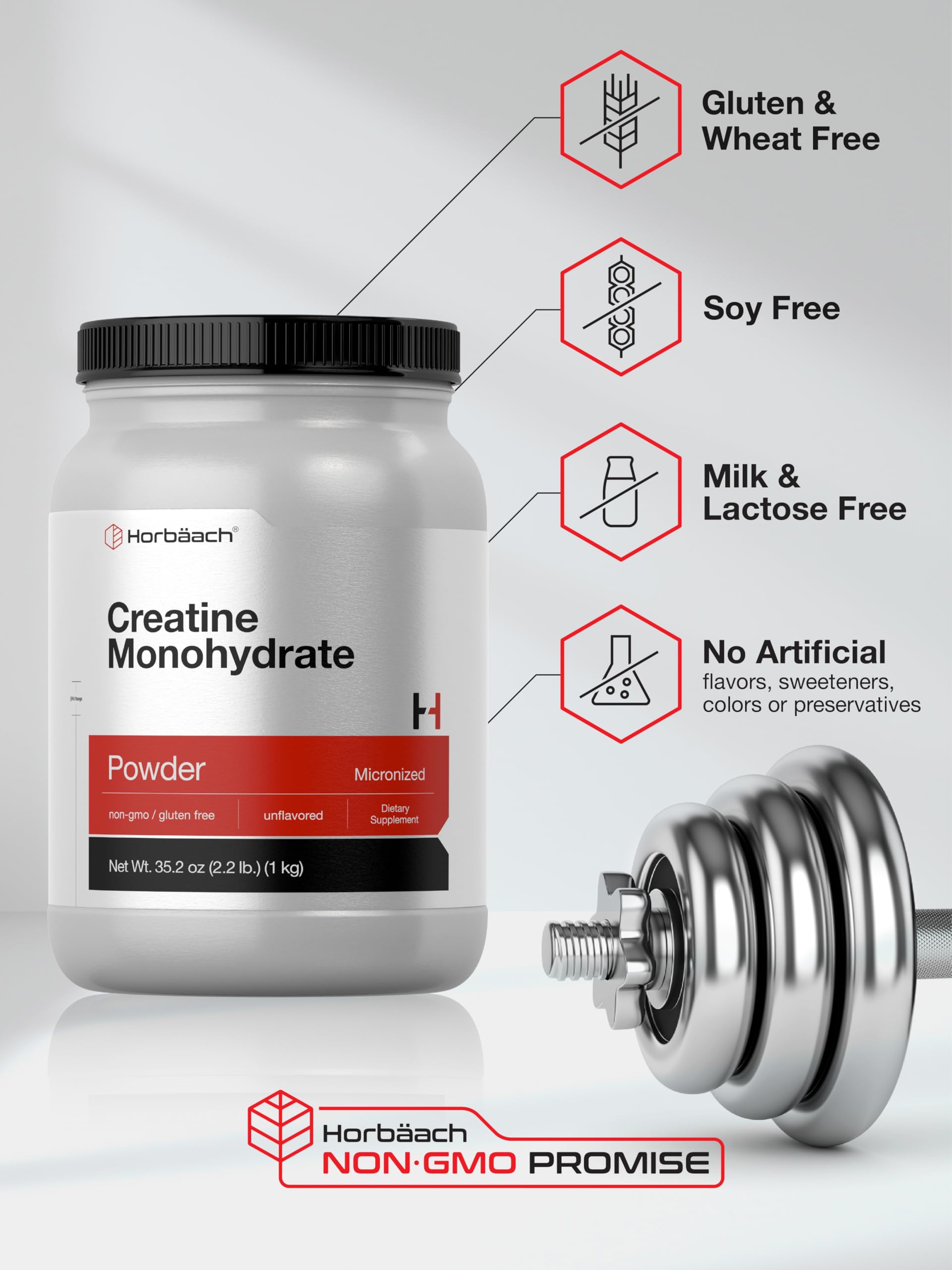 Horbäach Creatine Monohydrate Powder | 2.2lbs (35.2 oz) | Micronized and Unflavored | Vegetarian, Non-GMO, and Gluten Free Supplement Horbäach buy supplements canada