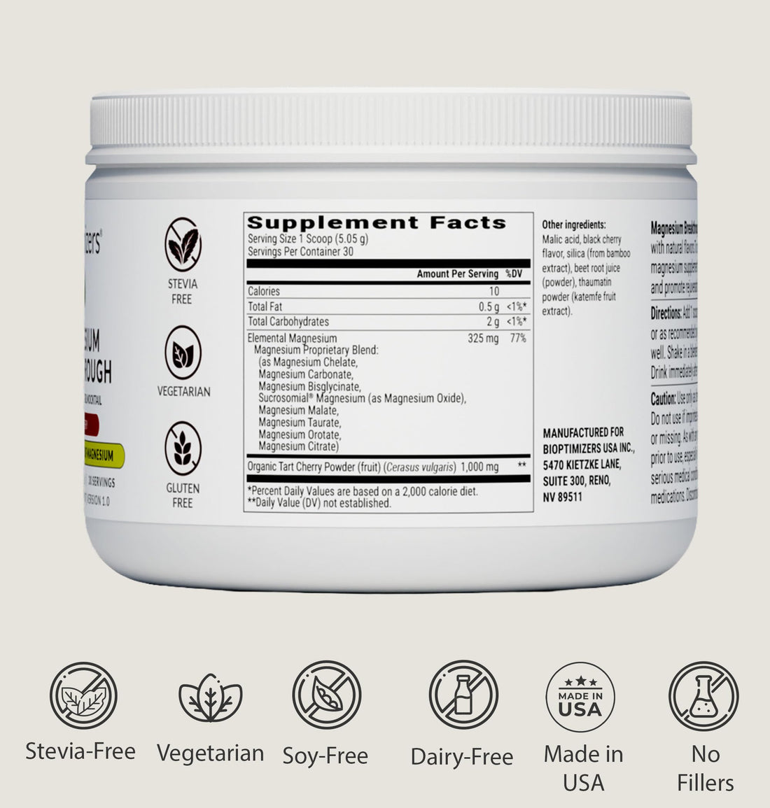 BIOptimizers Magnesium Breakthrough Drink - 8 Forms of Magnesium, Electrolytes, Sleep Health, Stress, Muscle Recovery, Heart Support | Glycinate, Citrate, Malate- Tart Cherry BIOptimizers buy supplements canada