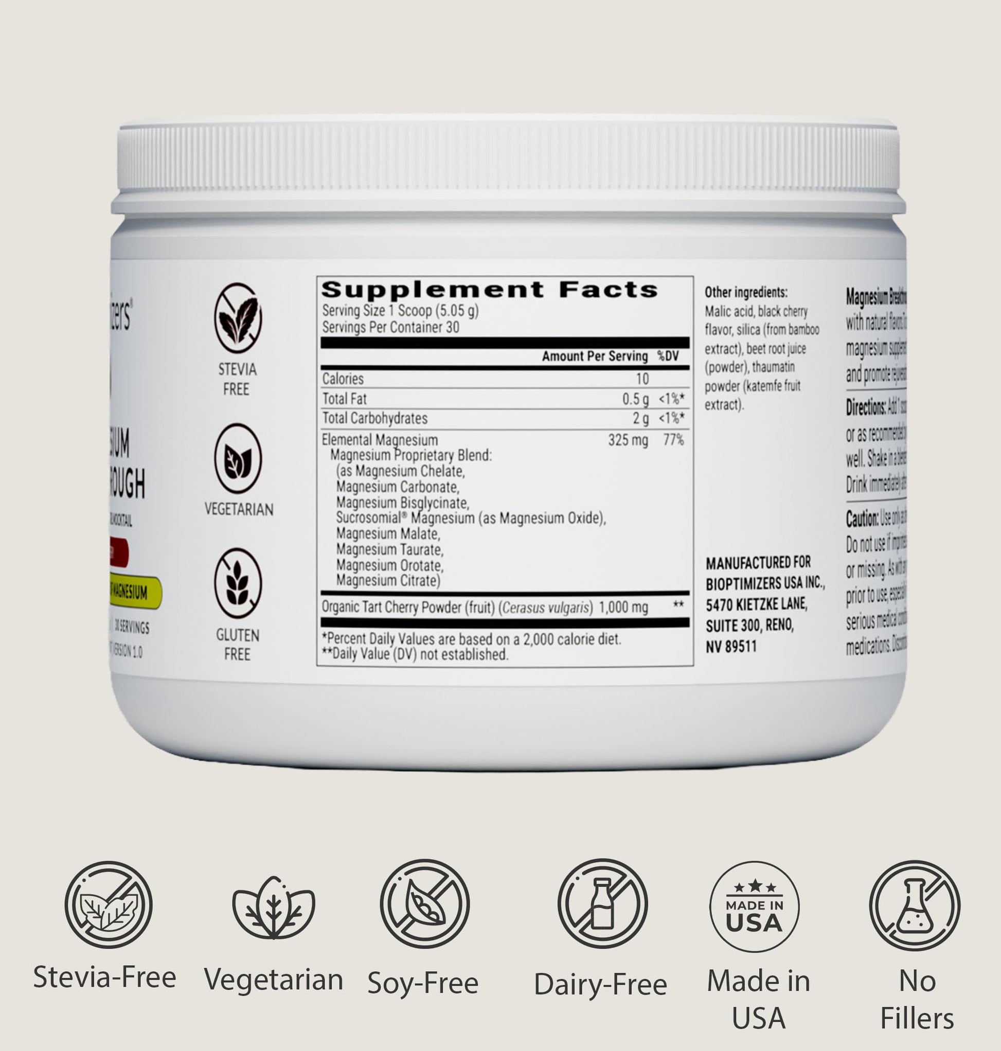 BIOptimizers Magnesium Breakthrough Drink - 8 Forms of Magnesium, Electrolytes, Sleep Health, Stress, Muscle Recovery, Heart Support | Glycinate, Citrate, Malate- Tart Cherry BIOptimizers buy supplements canada