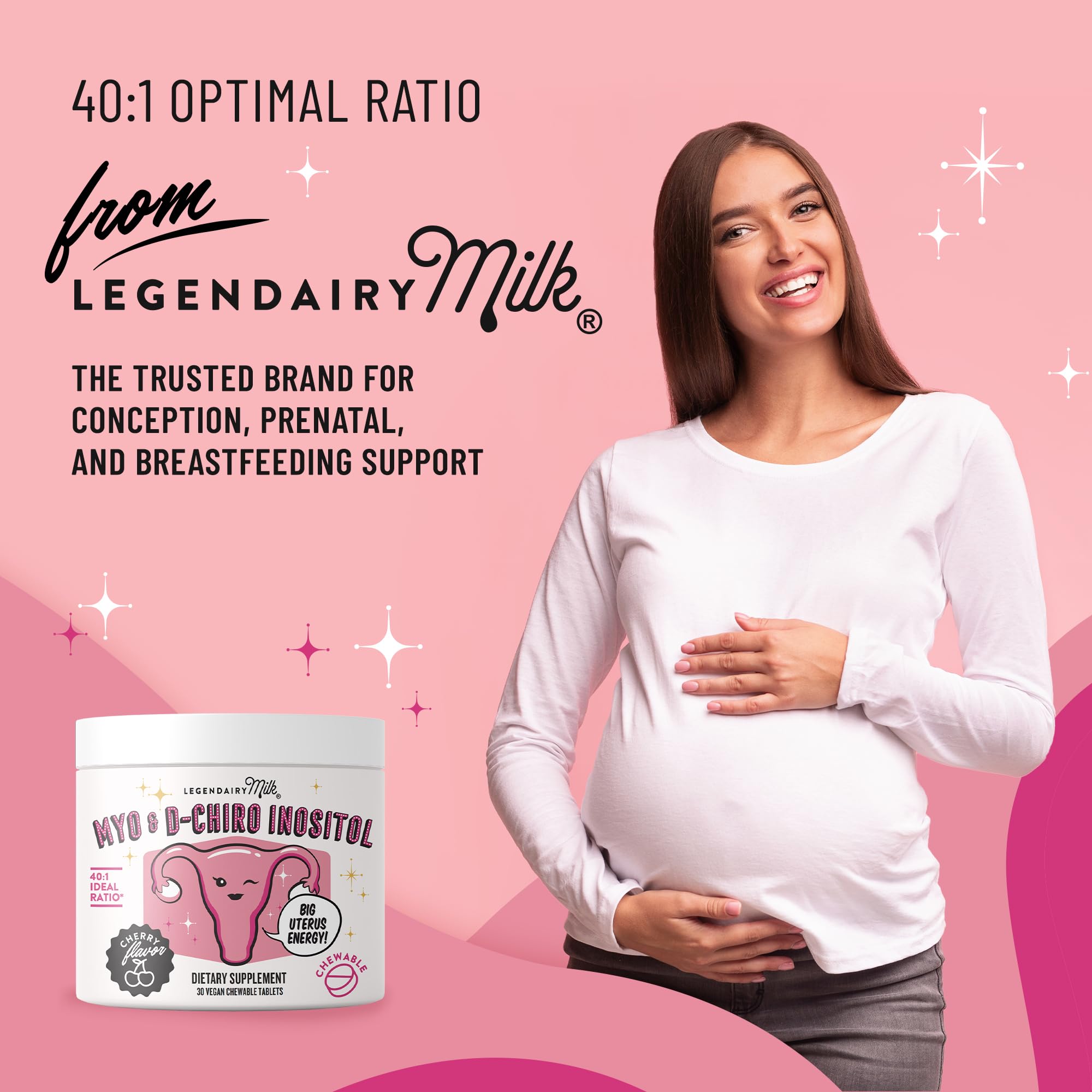 Legendairy Milk Myo-Inositol & D-Chiro Inositol Supplement for Women, 40:1 Ratio, PCOS & Fertility Support, Hormone Balance, Sugar Free Vegan Chewable Tablets, Cherry Flavor, 30 Day Supply Legendairy Milk buy supplements canada