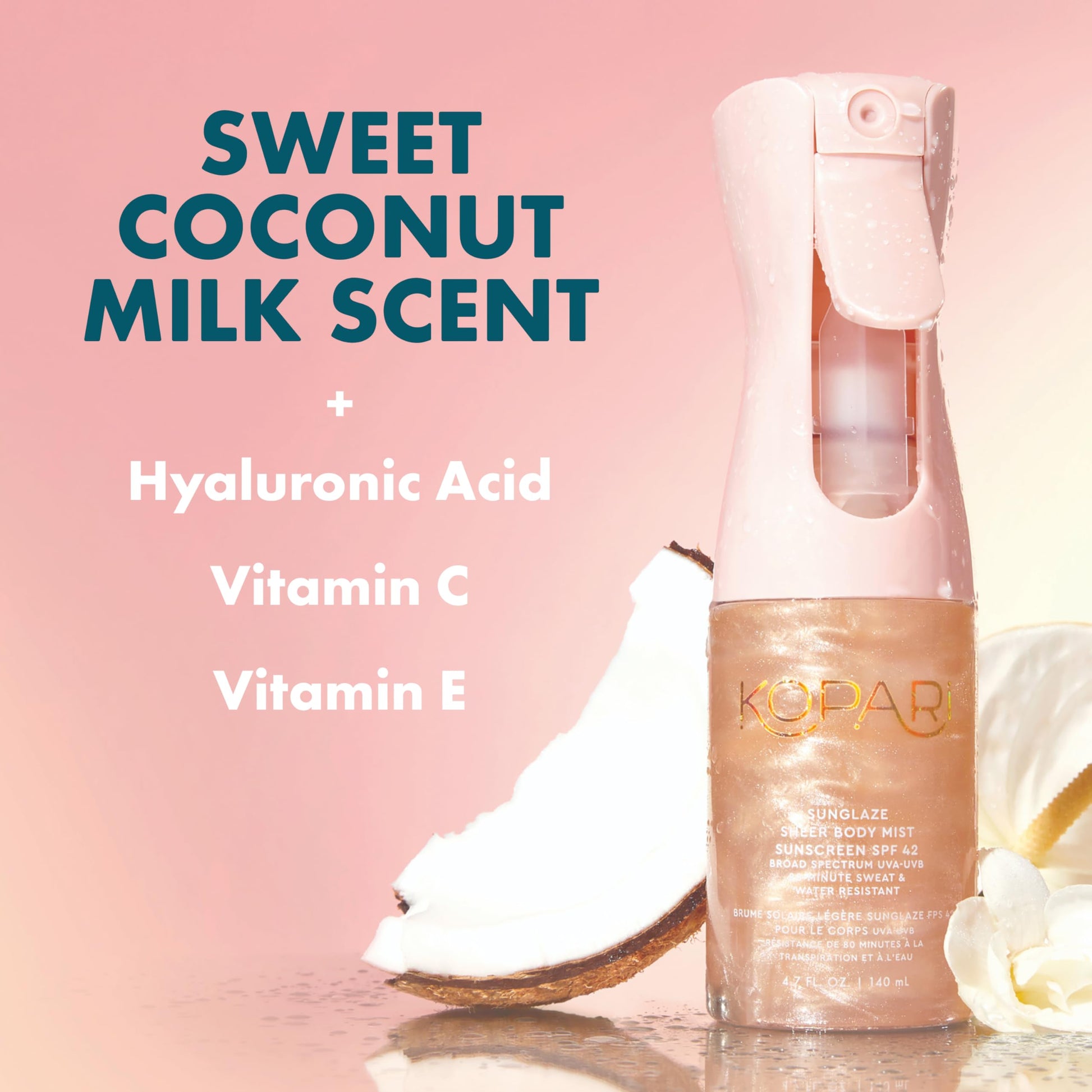 Kopari Rose Gold Sunglaze Sheer Body Mist Sunscreen SPF 42, Infused with Shimmering Body Oil, Hydrating Mist, Hydrates Kopari buy supplements canada
