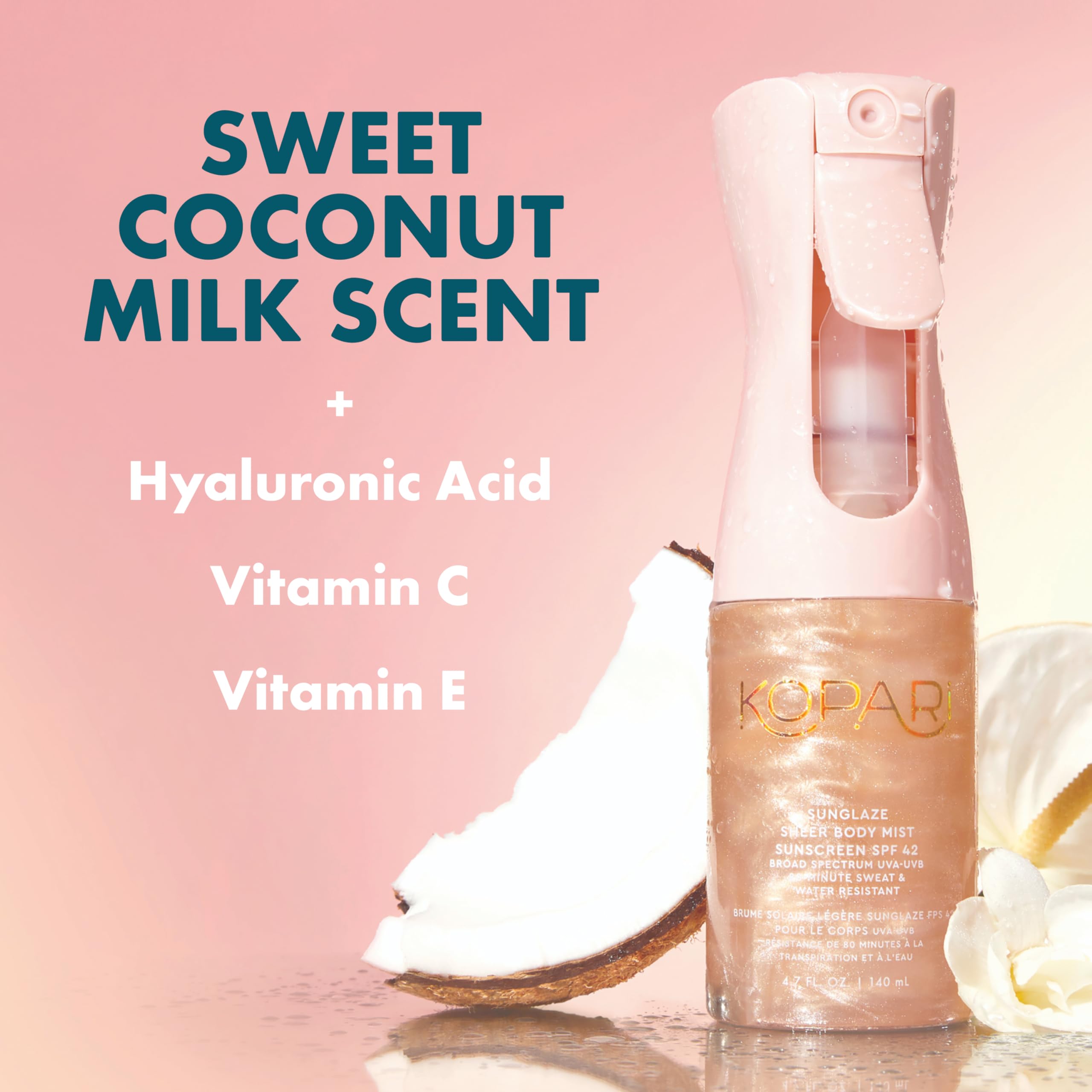 Kopari Rose Gold Sunglaze Sheer Body Mist Sunscreen SPF 42, Infused with Shimmering Body Oil, Hydrating Mist, Hydrates Kopari buy supplements canada