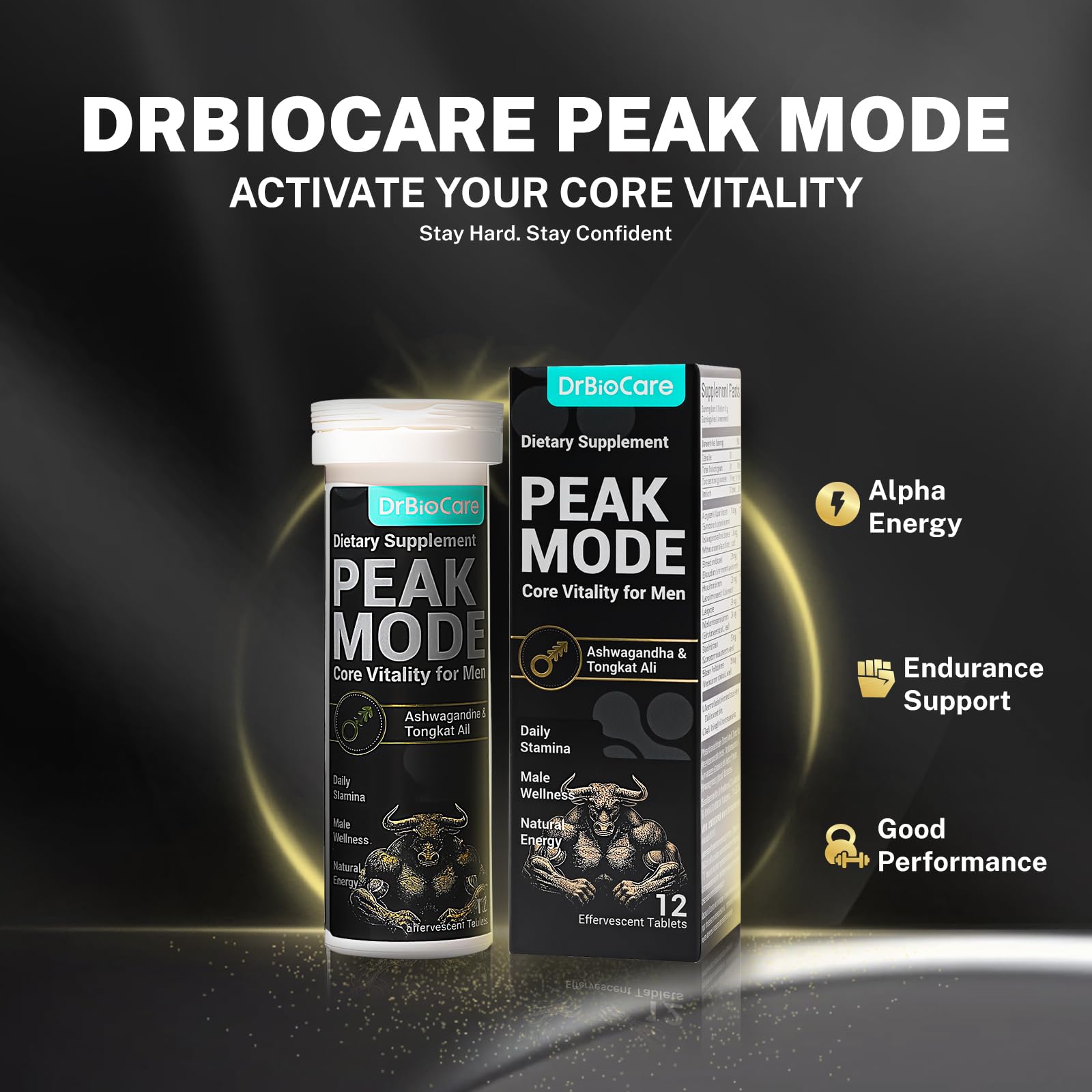DrBioCare Peak Mode Core Vitality for Men 7-in-1 Effervescent Tablets | Tongkat Ali, Maca & L-Arginine，Ashwagandha, | Boost Stamina, Drive & Blood Flow for Good Performance | Berry Flavor 12 Tablets DrBioCare buy supplements canada