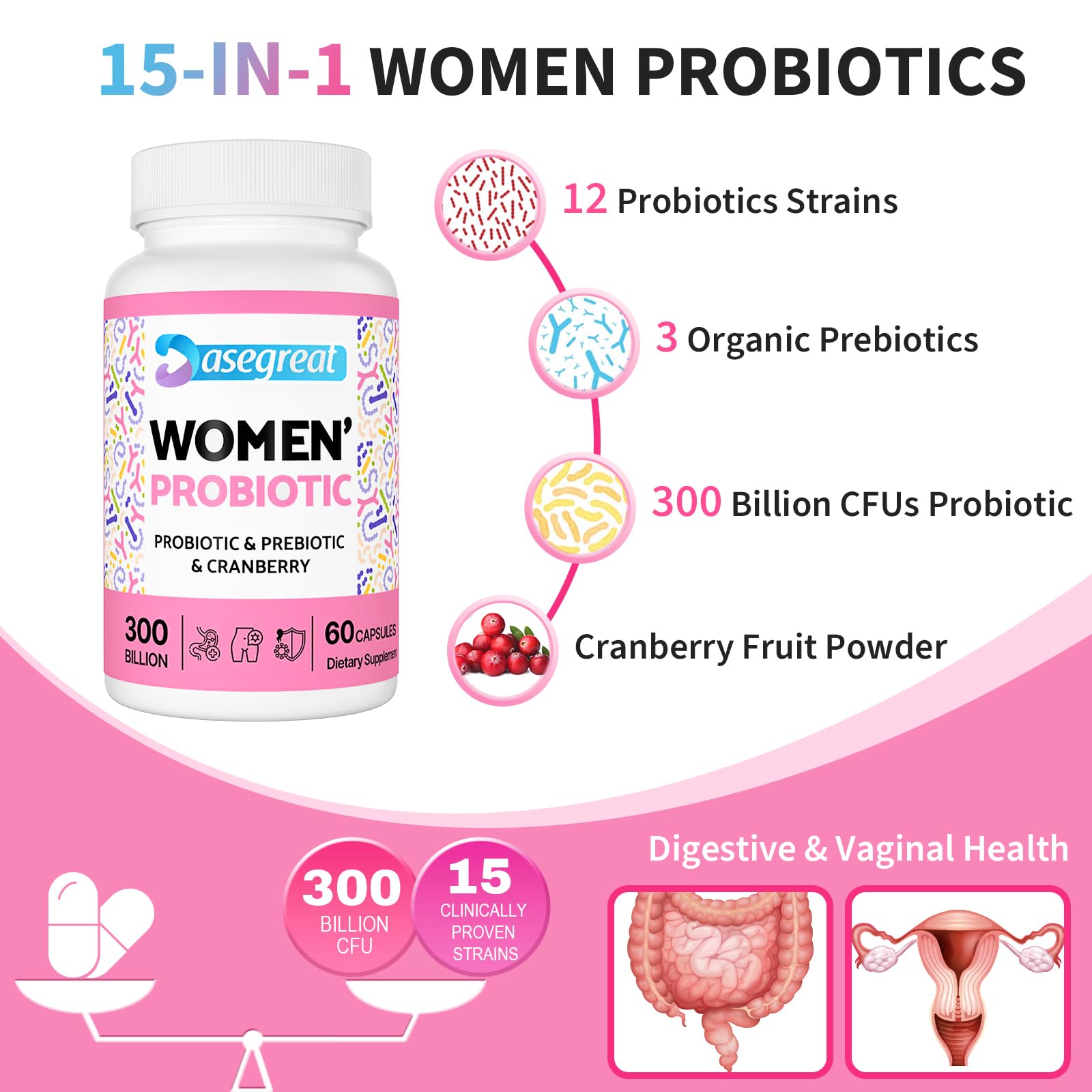 300 Billion CFUs Probiotics for Women,12 Strains Probiotics with Prebiotic Cranberry Heafetine buy supplements canada