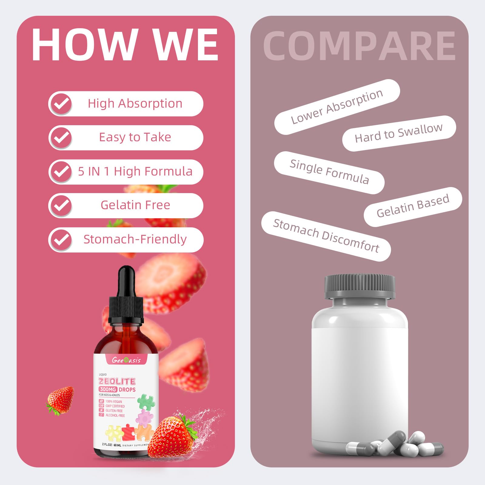 Geeoasis Zeolite Detox for Kids & Adults, 300 mg Zeolite Clinoptilolite Liquid with Vitamin B12 & D3, Vitamin C & Zinc Gluconate, Immune Support & Gut Health, Natural Strawberry Flavor, 2 Fl Oz Geeoasis buy supplements canada