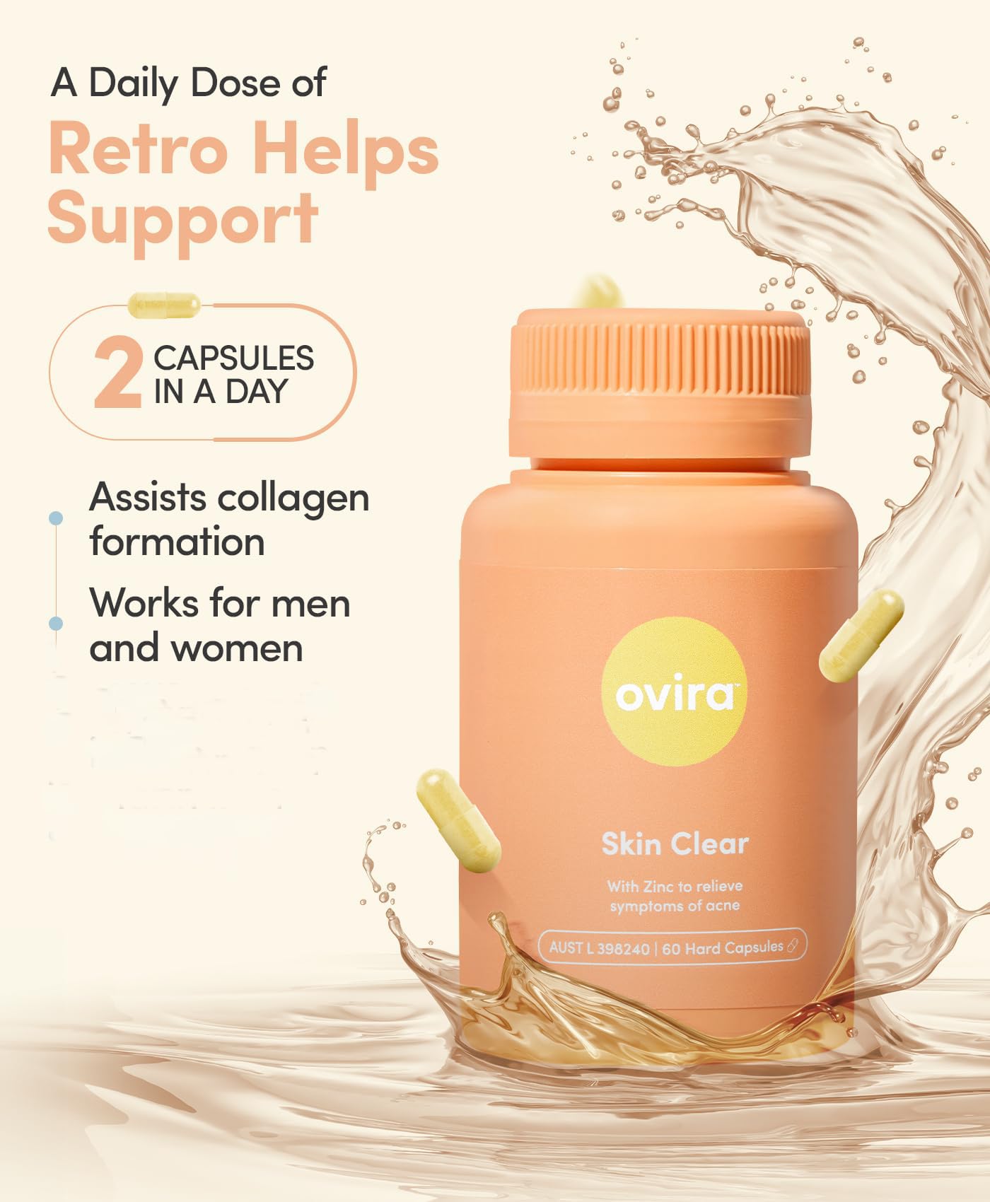 Ovira Skin Clear with ZINCBRIGHT - 60 Capsules for Clear and Glowing Skin | Rosacea & Hormonal Acne Treatment | Support Collagen Production | Acne Supplements for Women & Men - Pack of 2 Ovira buy supplements canada