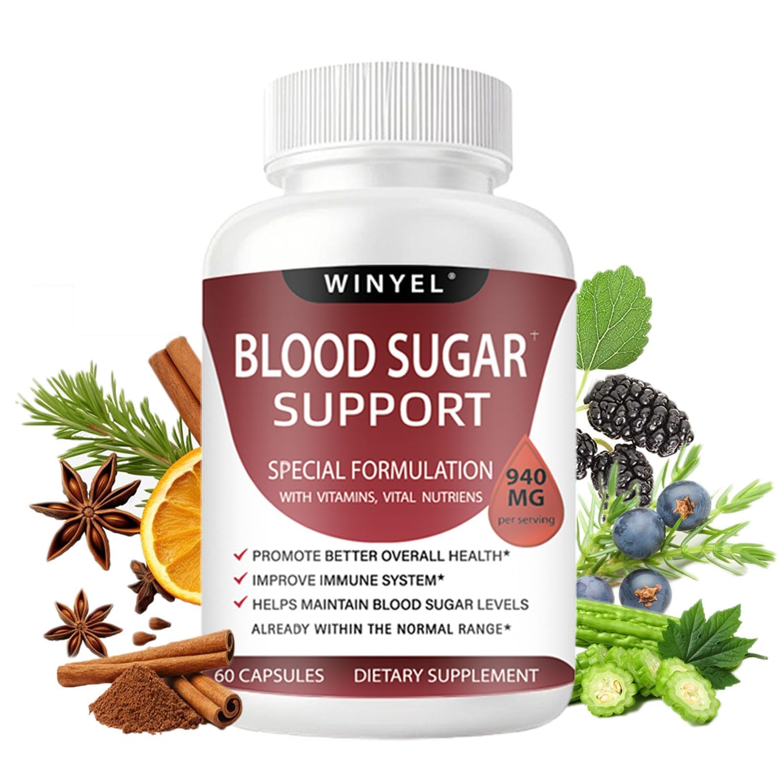 WINYEL Blood Sugar Complex Supplement - with Cinnamon, Bitter Melon, Chromium, Mulberry, Alpha Lipoic Acid, 60 Capsules WINYEL buy supplements canada