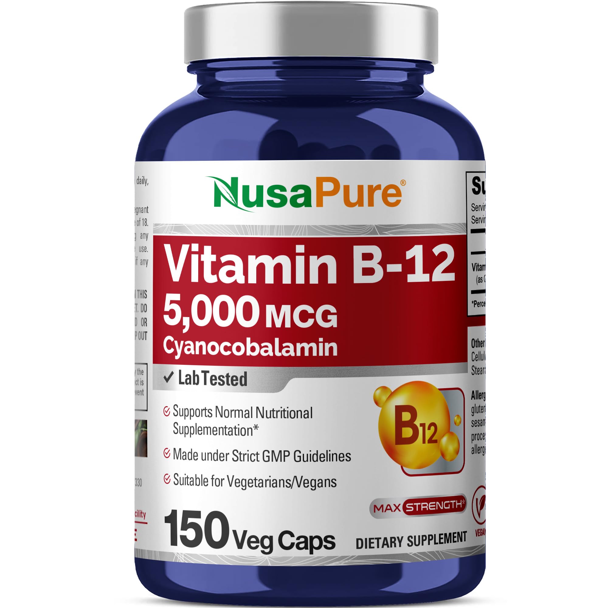 NusaPure Vitamin B12-5000 MCG 150 Veggie Capsules (Non-GMO, Vegan) - Max Strength Vitamin B12 NusaPure buy supplements canada