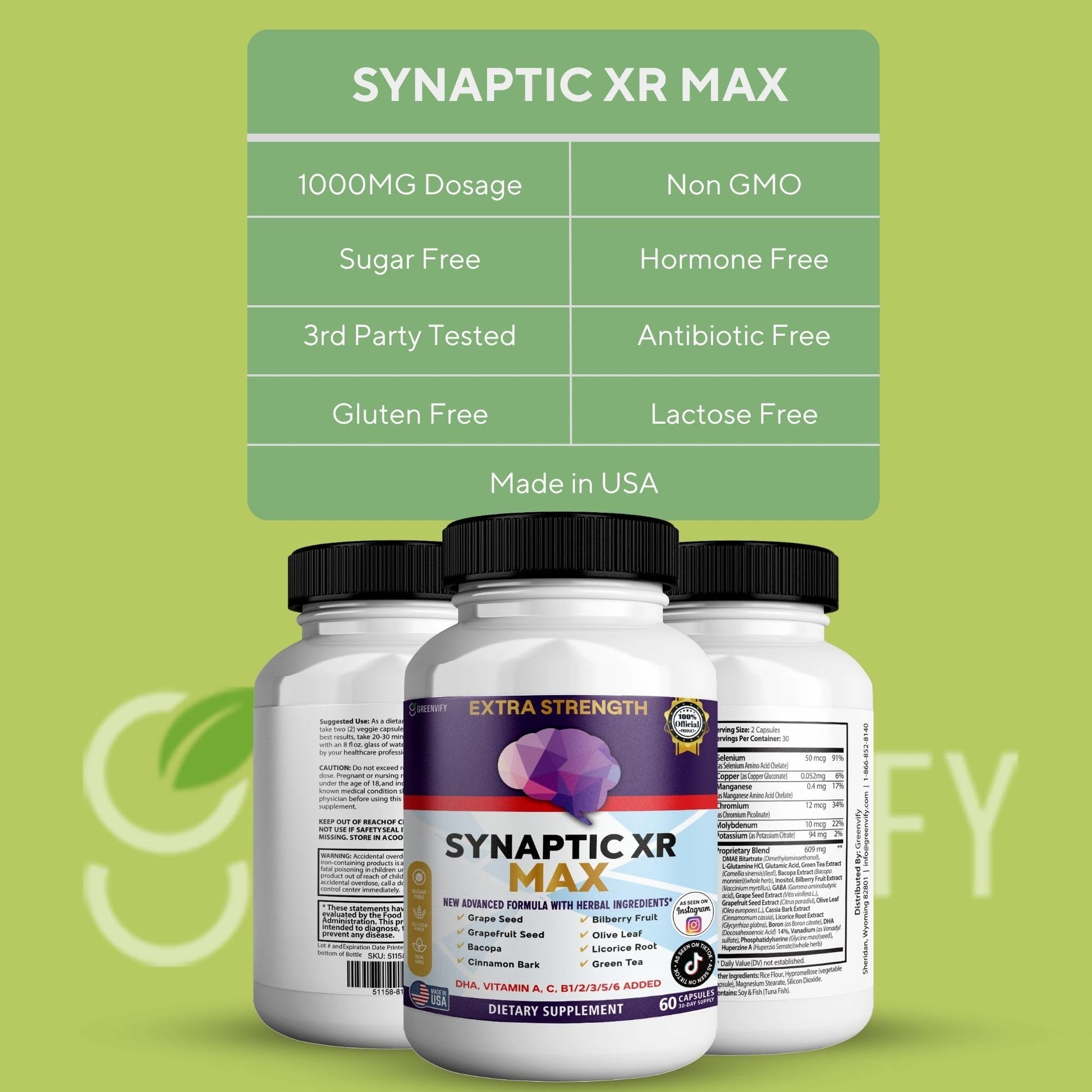 GREENVIFY Synaptic XR Max Extra Strength Brain Support Supplement with Herbal Ingredients, 60 Capsules, DHA Vitamins, Nootropic Formula (1) GREENVIFY buy supplements canada