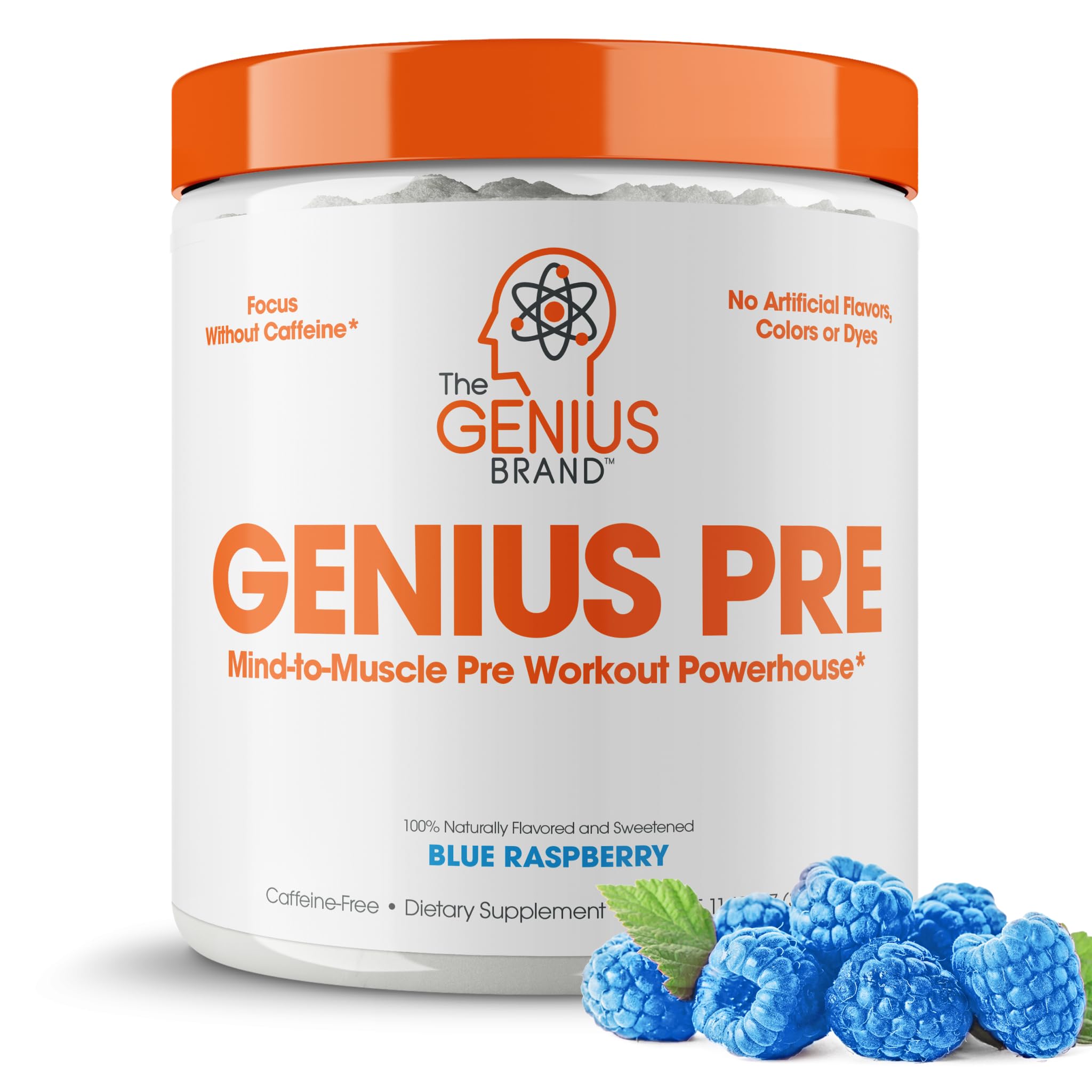 Genius Pre Workout Powder, Blue Raspberry - All-Natural Nootropic Pre-workout & Caffeine The Genius Brand buy supplements canada