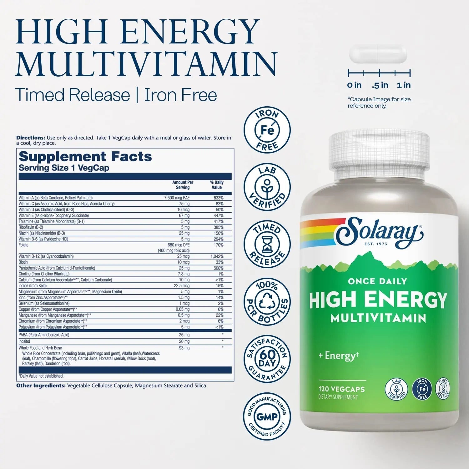 SOLARAY High Energy Multivitamin, No Iron, 1/Day, Timed-Release Formula, Whole Food & Herb Base 120 VegCaps SOLARAY buy supplements canada