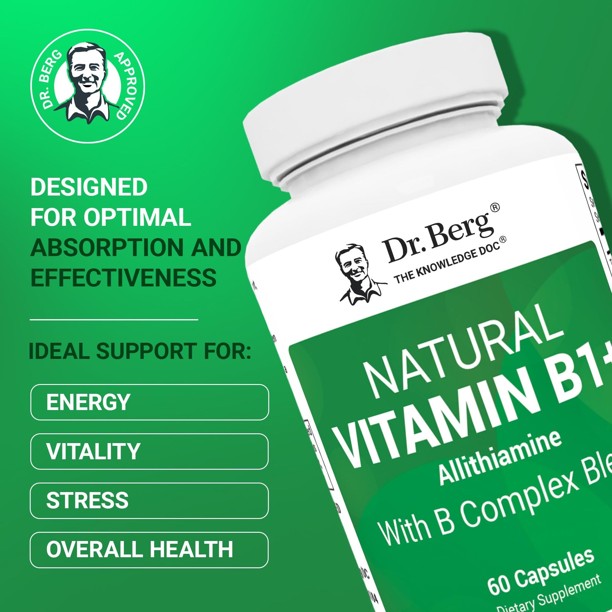 Dr. Berg Natural Vitamin B1 B6 B12 Complex - Allithiamine Vitamin B1 Supplement with 8 Essential Vitamin B Complex for Men & Women Including Thiamin, Niacin, Folate, Magnesium & More - 60 Capsules Dr. Berg Nutritionals buy supplements canada