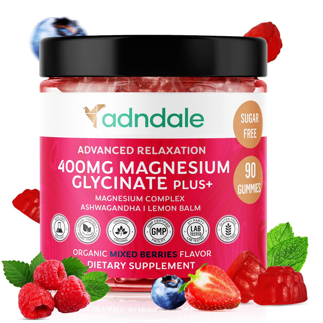 Adndale 90 CT Magnesium Glycinate 400 mg Gummies with Ashwagandha, Magnesium Malate & Taurate, Sugar Free Magnesium Gummies Adndale buy supplements canada