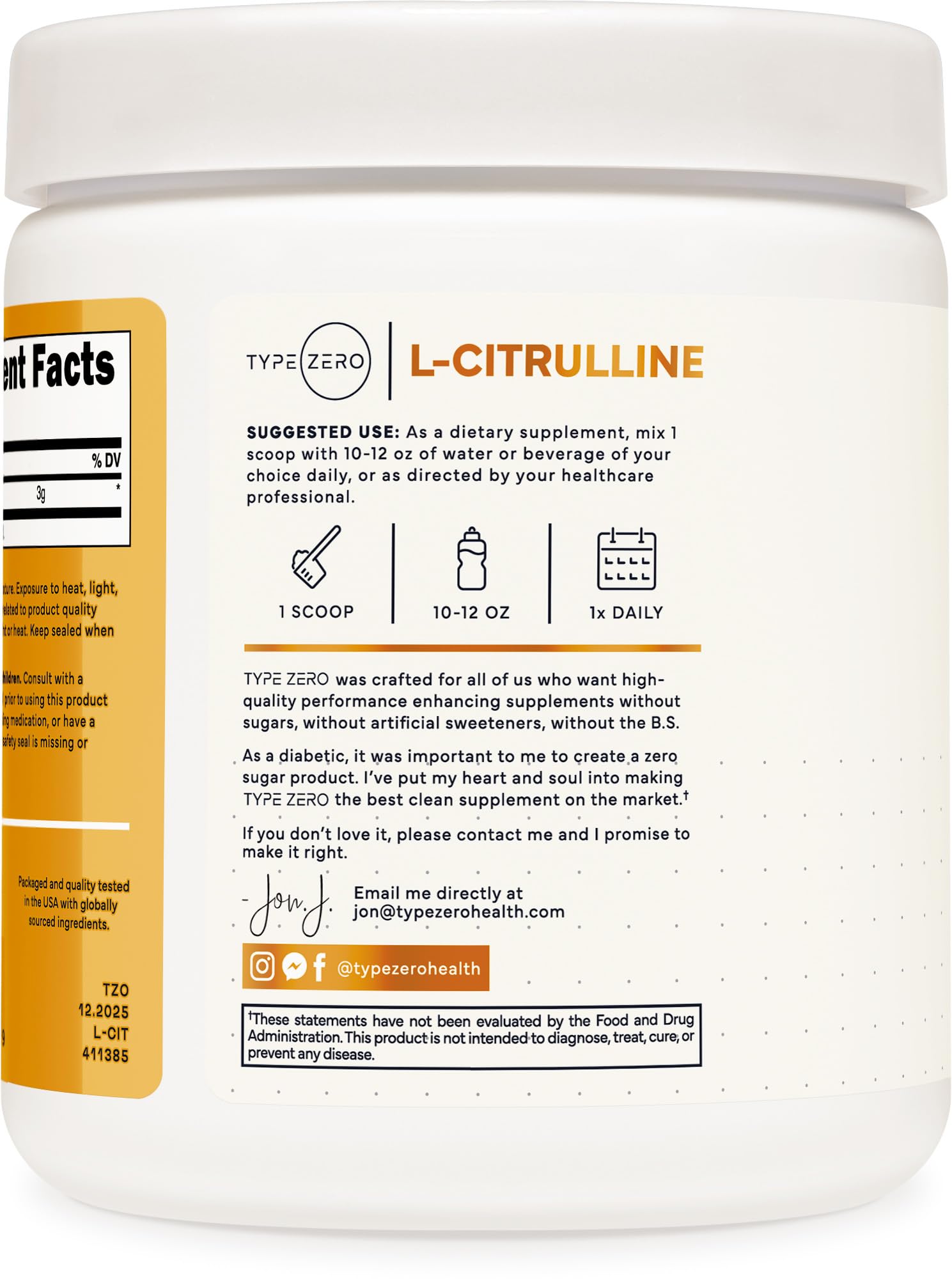 Type Zero L-Citrulline Base Powder, 3,000mg Per Serving - 100 Servings Type Zero buy supplements canada