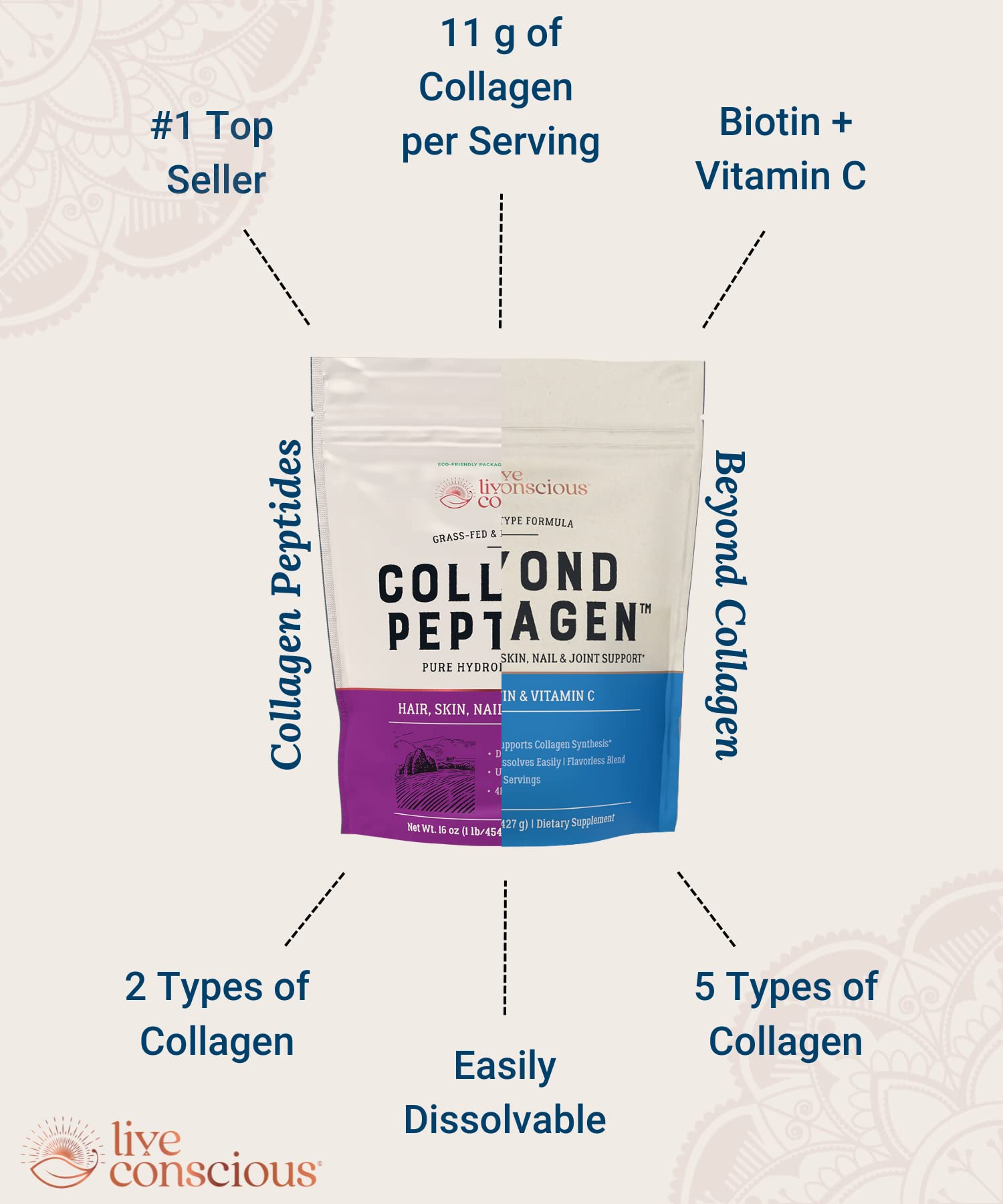 Live Conscious Collagen Powder Hydrolyzed Collagen Peptides Type I & III - Keto & Paleo Friendly - Unflavored - 20 Servings, 7.8 oz Live Conscious buy supplements canada