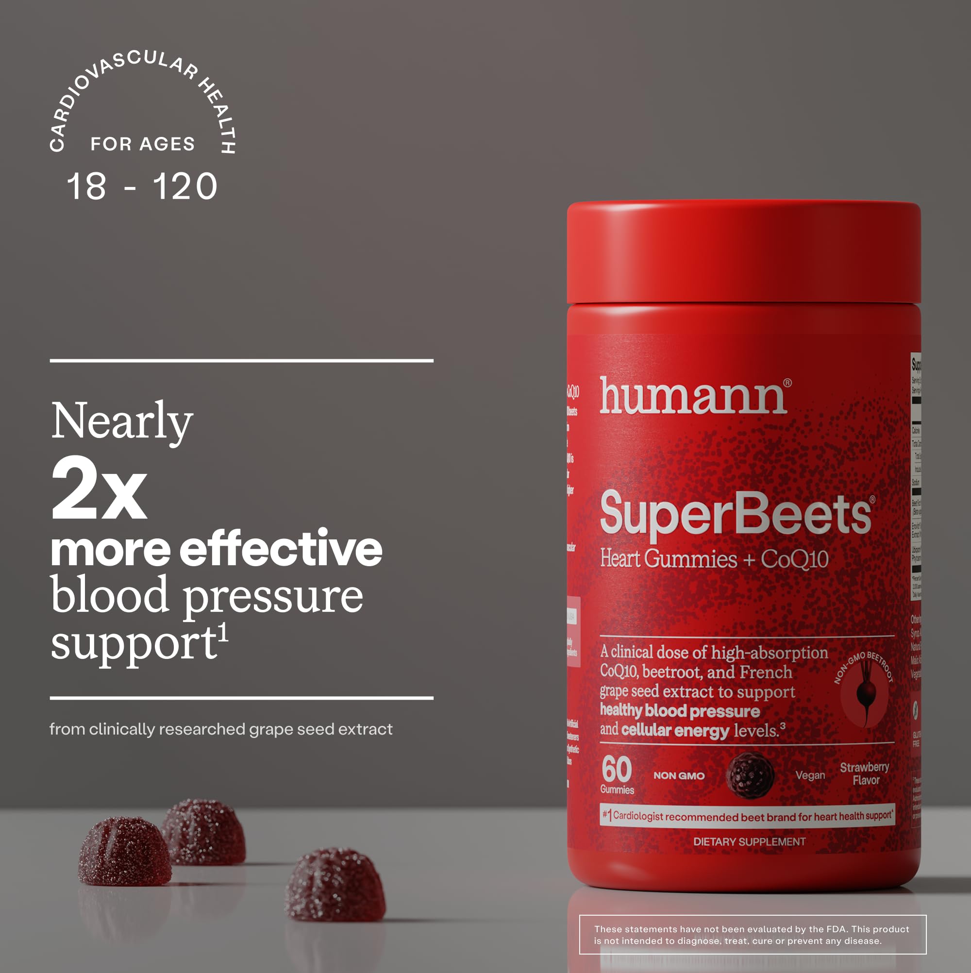 Humann SuperBeets 3-in-1 Heart Gummies - 3x Absorption CoQ10 - Plus Beetroot Extract & Grape Seed Extract for Advanced Heart Health, Cellular Energy & Circulation Support Humann buy supplements canada