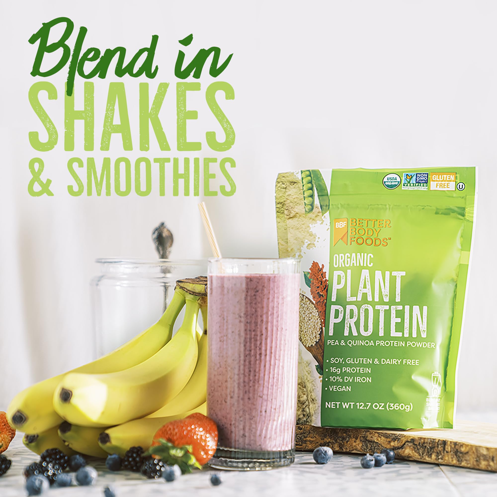 BetterBody Foods Organic Plant Based Protein Powder, 16g of Protein 24% DV, Vegan, Low Net Carbs, Gluten Free, Dairy Free, No Sugar Added, Soy Free, Non-GMO, 12.7 Ounces BetterBody Foods buy supplements canada