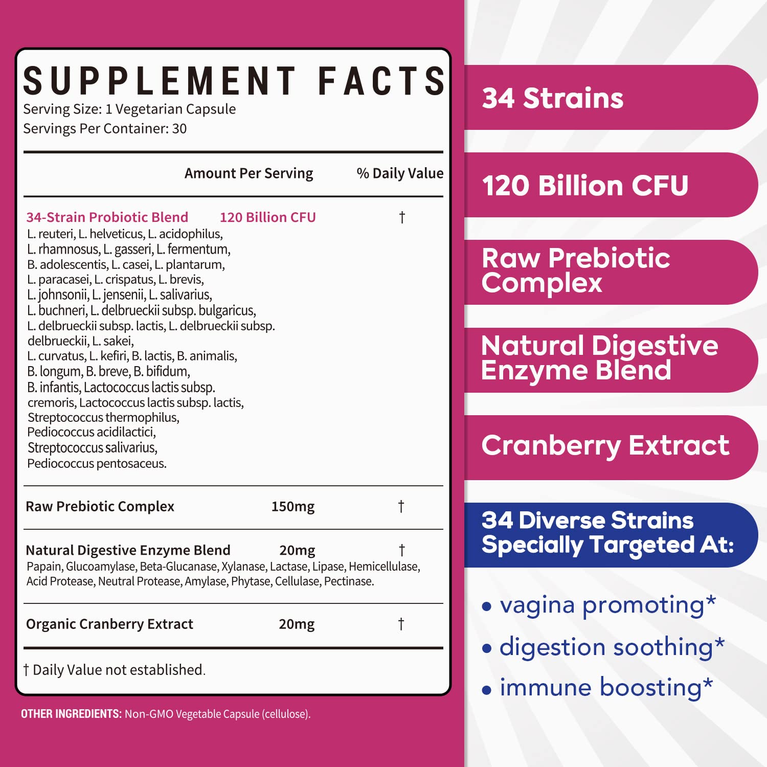 Surebounty Probiotics for Women, 120 Billion CFU 34 Strains, Prebiotics + Digestive Enzymes Surebounty buy supplements canada