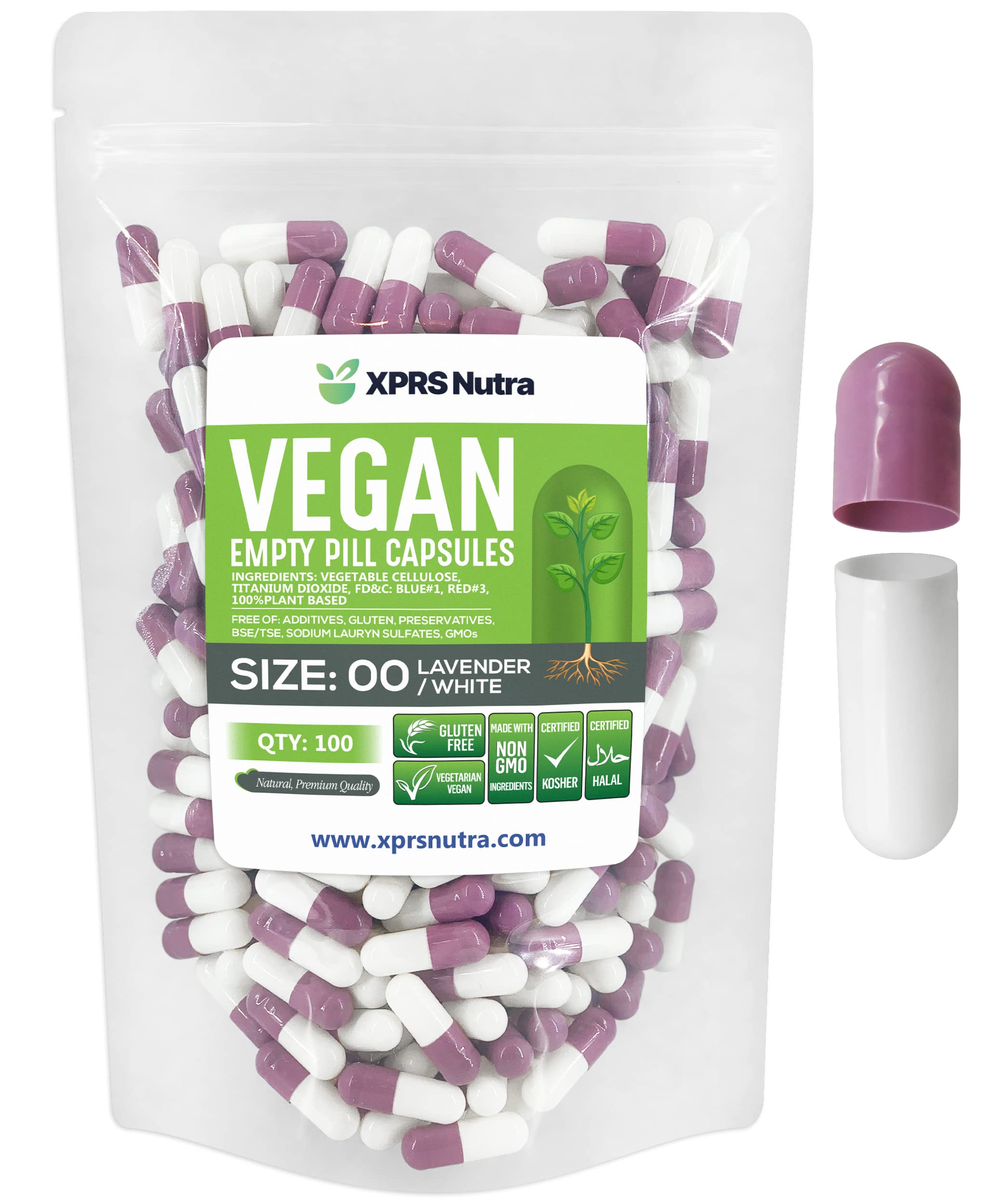 XPRS Nutra Size 00 Empty Capsules - 100 Count Empty Vegan Capsules - Vegetarian Empty Pills - DIY Vegetable Capsule Filling- Veggie Pill Caps (Lavender/White) XPRS Nutra buy supplements canada