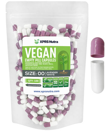 XPRS Nutra Size 00 Empty Capsules - 100 Count Empty Vegan Capsules - Vegetarian Empty Pills - DIY Vegetable Capsule Filling- Veggie Pill Caps (Lavender/White) XPRS Nutra buy supplements canada