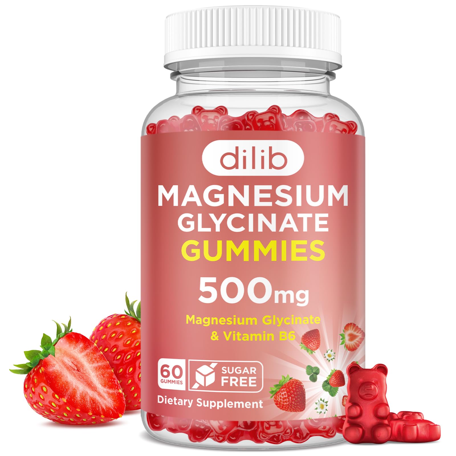 Magnesium Glycinate Gummies 500mg - Magnesium Supplement with Vitamin B6 for Adults & Magnesium for Kids - Calm Magnesium for Sleep, Mood, Muscle Support - Strawberry Flavor, 60 Gummies dilib buy supplements canada