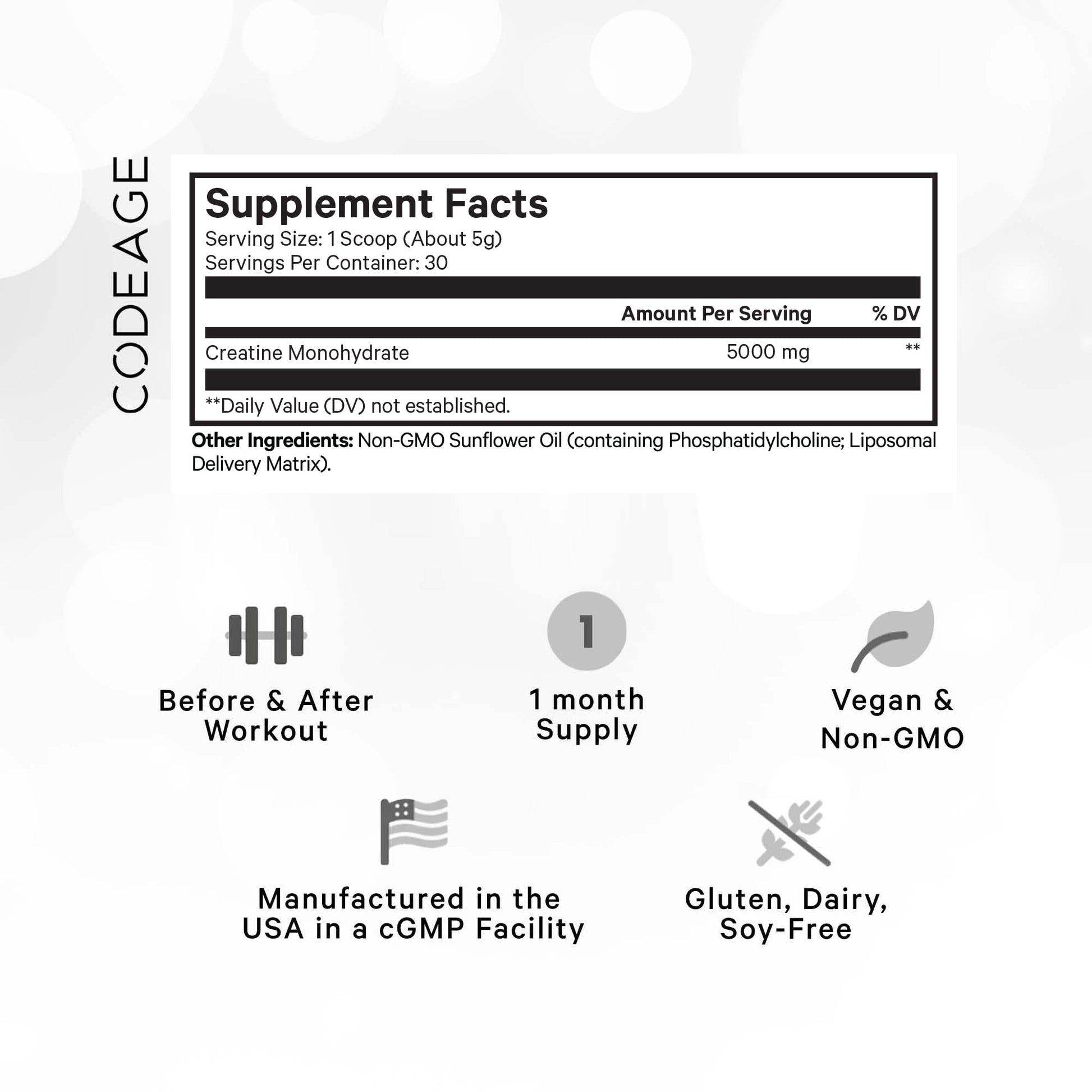 Codeage Liposomal Creatine Powder Supplement, Pure Creatine Monohydrate 5000mg, Pre Workout & Post Workouts - Unflavored Creatine, Micronized Creatine Powder - Creatinine for Sports - 30 Servings Codeage buy supplements canada