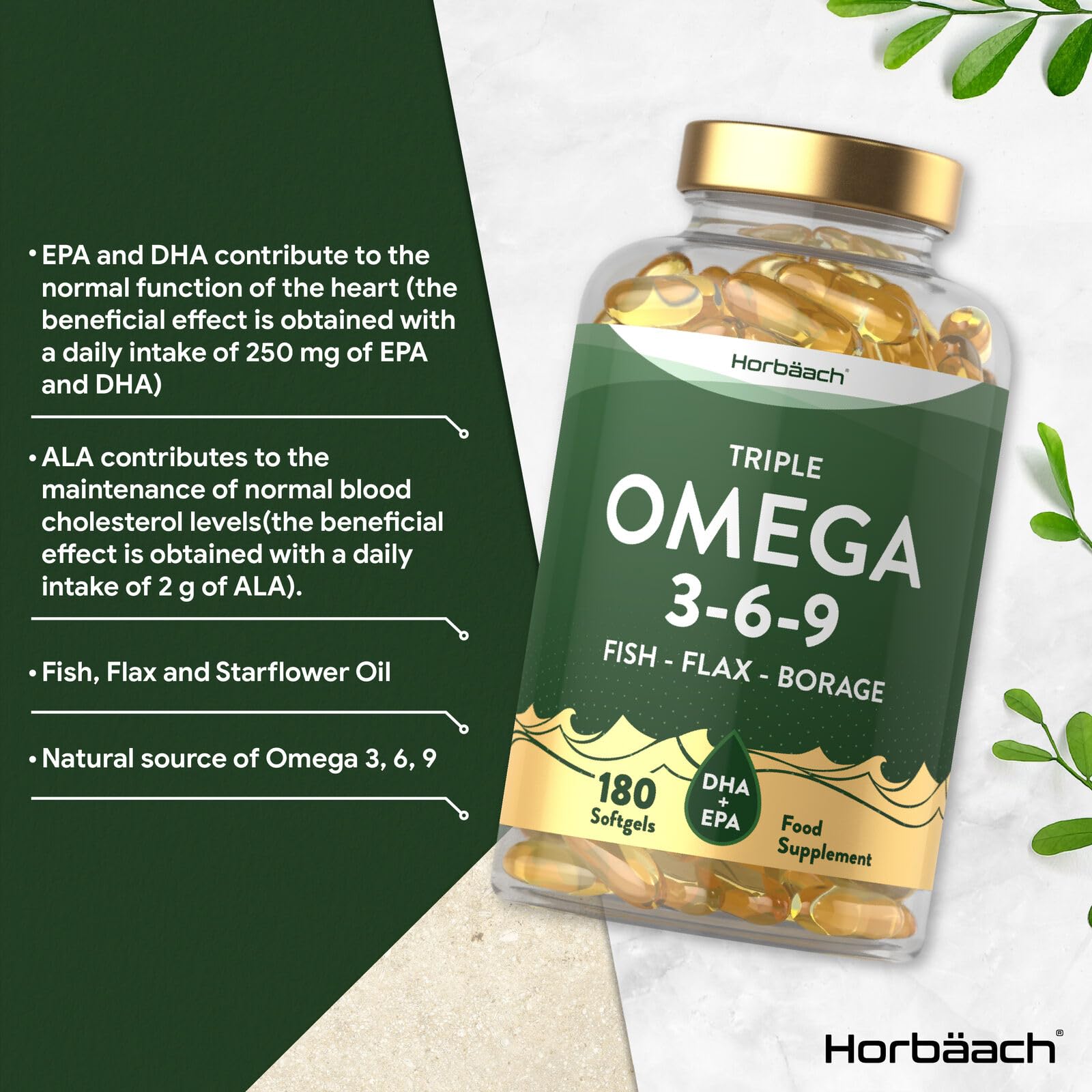 Triple Omega 3 6 9 Capsules | 180 Count | High Strength Supplement with DHA Horbäach buy supplements canada