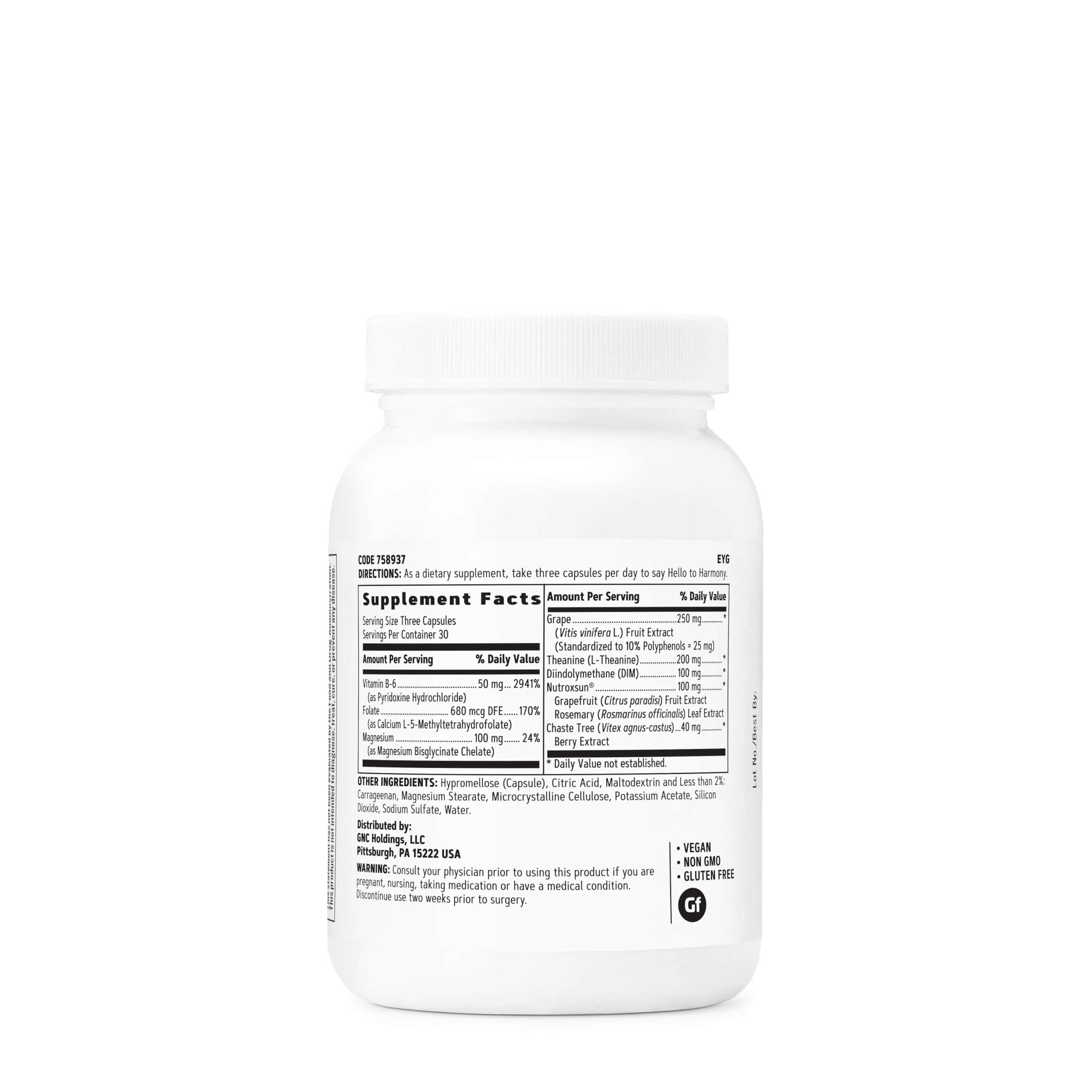 GNC Women's Hello Harmony | Clinically Proven Hormonal Support for Women | Supports Mood, Skin, and Stress Management | Vegan and Gluten Free | 90 Count GNC buy supplements canada