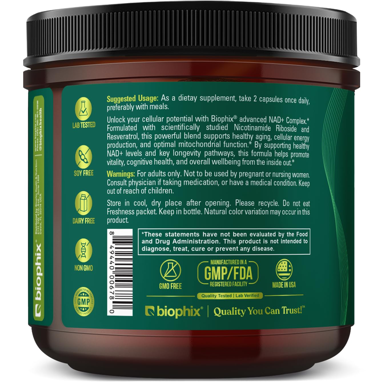 biophix NAD+ Liposomal Supplement for Women & Men - 1000 mg per Serving - Nicotinamide Riboside, Micronized Resveratrol & Quercetin Complex - 100 Veg Capsules - Non-GMO, Gluten-Free, cGMP Certified biophix buy supplements canada