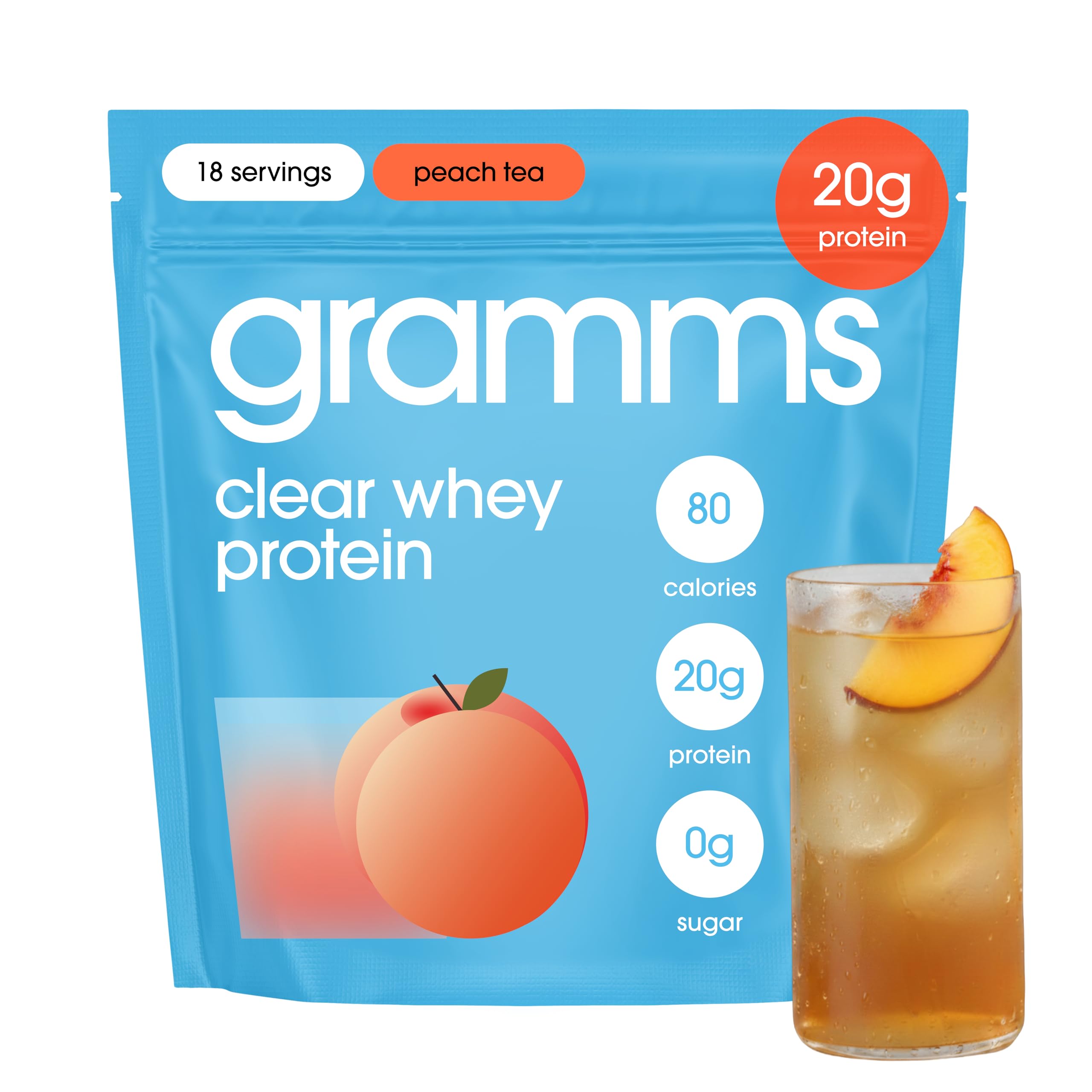 GRAMMS Clear Protein Powder Packets 20G Protein for Women & Men | Lactose Free, Grass-Fed Whey Isolate, Gluten Free, Zero Sugar, Gut Friendly, Non-Bloating GRAMMS buy supplements canada
