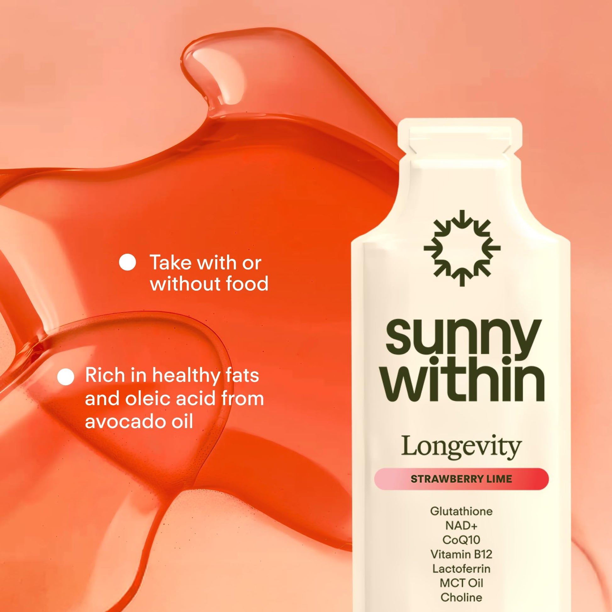 Sunny Within - Liposomal Glutathione Supplement NAD+ Longevity Mix w/Liquid NAD+, CoQ10, B12, MCT & Avocado Oil – Cellular Health, Energy, Brain, Gut & Heart Support* – Strawberry Lime – 30 Pouches Sunny Within buy supplements canada