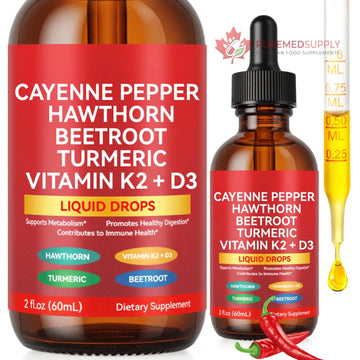 Cayenne Pepper Drops, Liquid Cayenne Pepper Organic, Cayenne Health Supplements, Cayenne Pepper Hawthorn Beet Root Turmeric Curcumin, Vitamin K2 & D3, Vegan-Friendly- 2 Fl Oz Vortexonix buy supplements canada