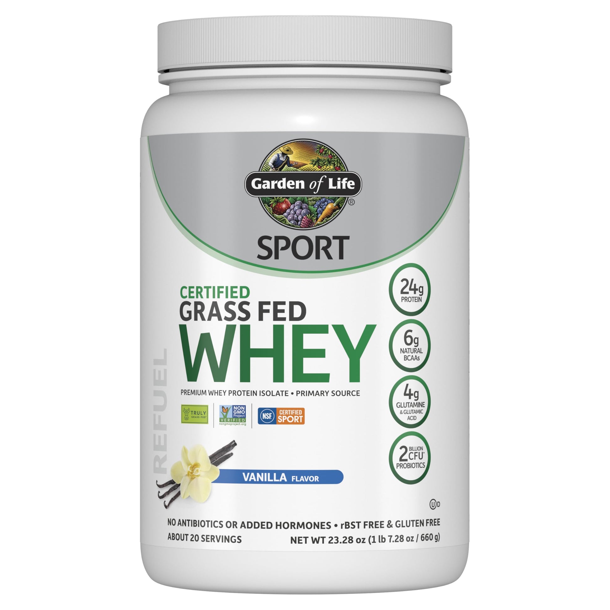 Garden of Life Sport Grass Fed Whey Protein Powder – 24g Whey Protein Isolate for Women & Men with Probiotics & Glutamine, Non-GMO, Gluten-Free, Cold-Processed, Vanilla Flavor, 20 Servings Garden of Life buy supplements canada