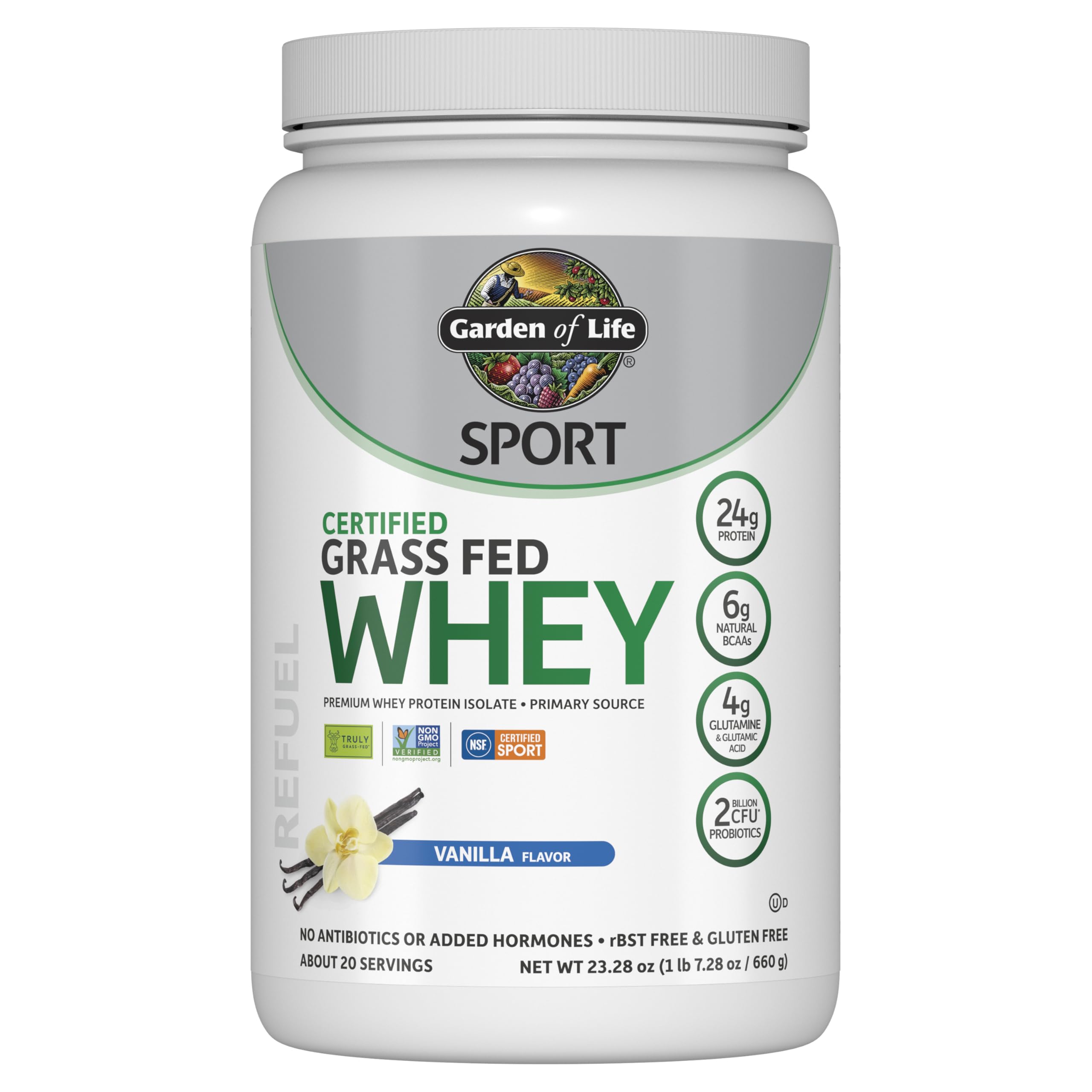 Garden of Life Sport Grass Fed Whey Protein Powder – 24g Whey Protein Isolate for Women & Men with Probiotics & Glutamine, Non-GMO, Gluten-Free, Cold-Processed, Vanilla Flavor, 20 Servings Garden of Life buy supplements canada
