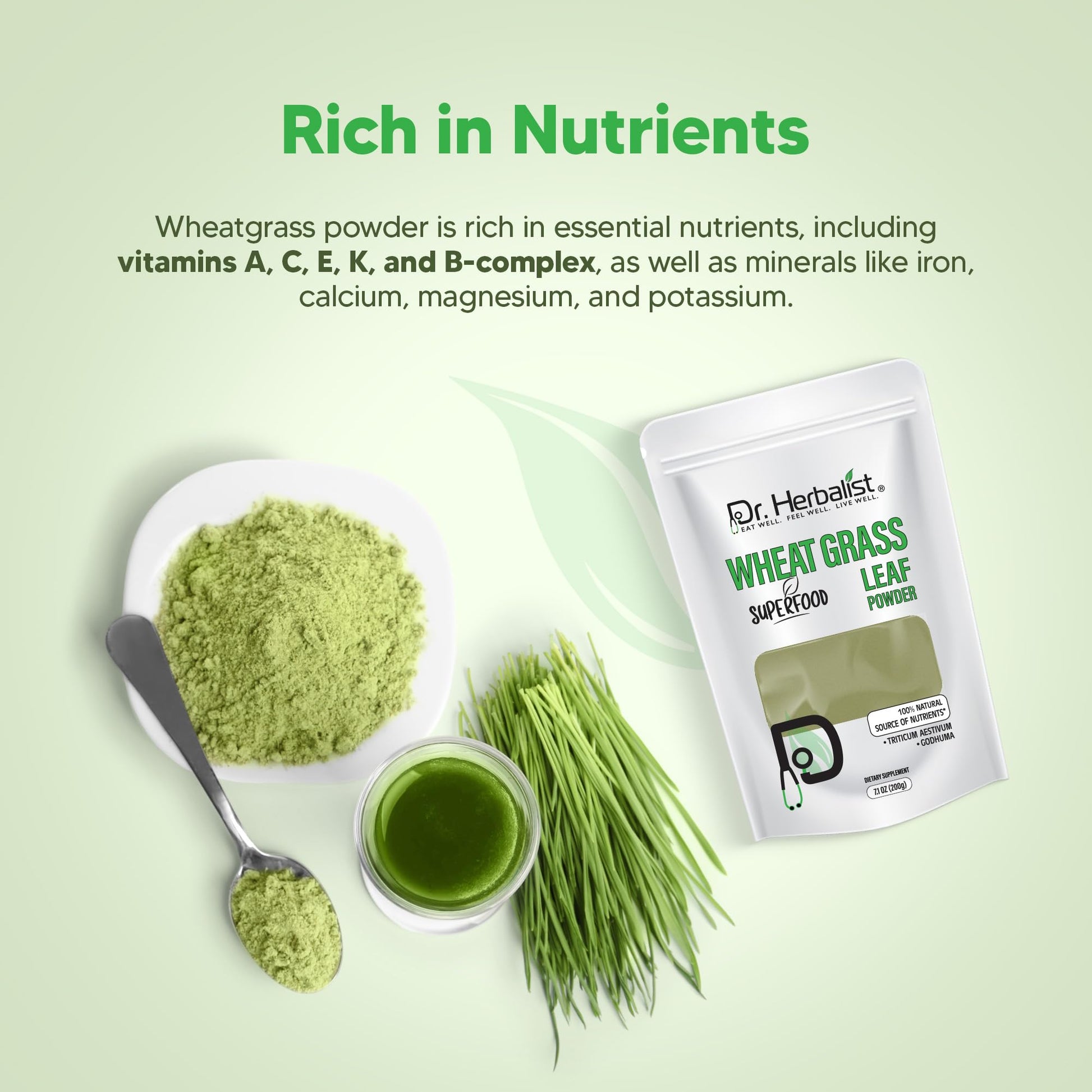 Dr. HERBALIST Wheatgrass Powder 200g - Pure Triticum Aestivum with Chlorophyll Iron & Vitamins A C E | Supports Daily Greens Detox & Nutrient Density* | Halal Dr. HERBALIST buy supplements canada