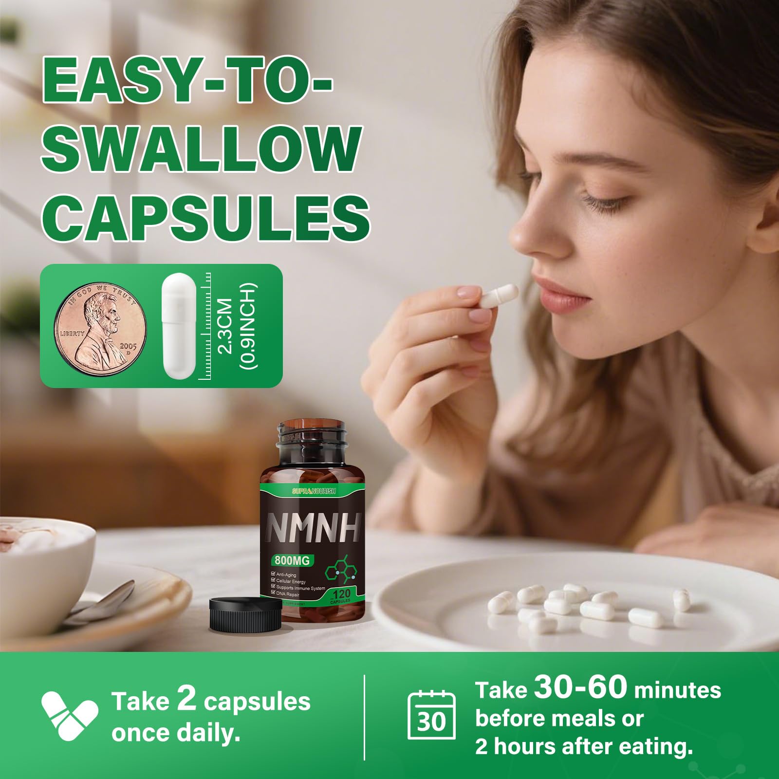 SUPRANOURISH Pure NMNH Supplement 120 Capsules - 800mg High-Purity NMNH Supplements, NAD Supplement for Boost NAD+ for Anti-Aging & Cellular Energy SUPRANOURISH buy supplements canada