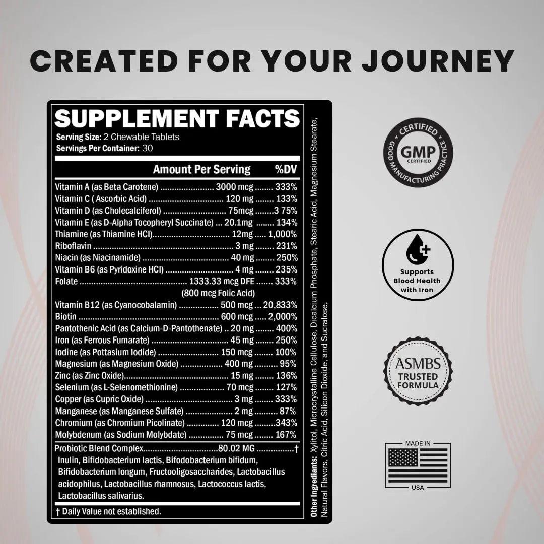 Journey Bariatric Multivitamin with Probiotics & Iron – Chewable, Berry (60 Count) Journey Bariatric Vitamins buy supplements canada