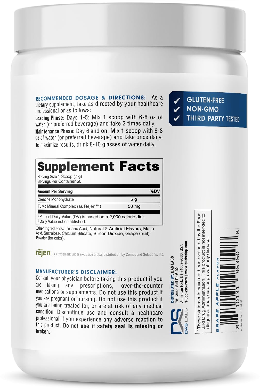 Bucked Up Grape Apple Creatine for Women and Men - Easy to Mix Vegetarian - Flavored Creatine Monohydrate Powder - Made in USA - 5G Per Serving - 50 Servings - 250 Grams Per Container Bucked Up buy supplements canada