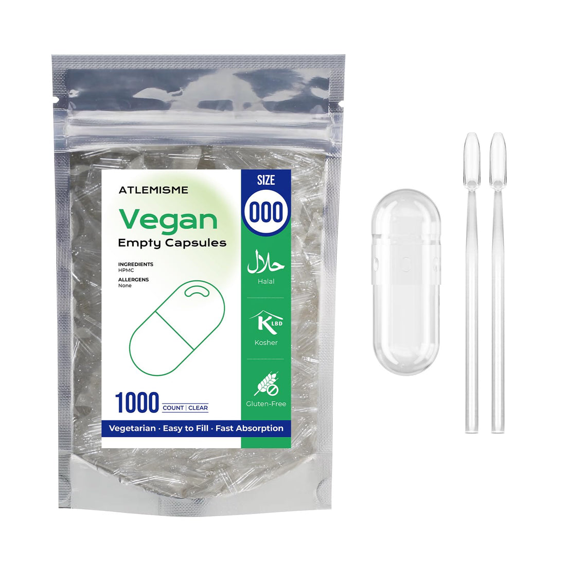ATLEMISME Empty Vegan Capsules Size 000-1000 Count Vegetable Capsules for DIY Filling with 2 Micro Lab Spoons ATLEMISME buy supplements canada