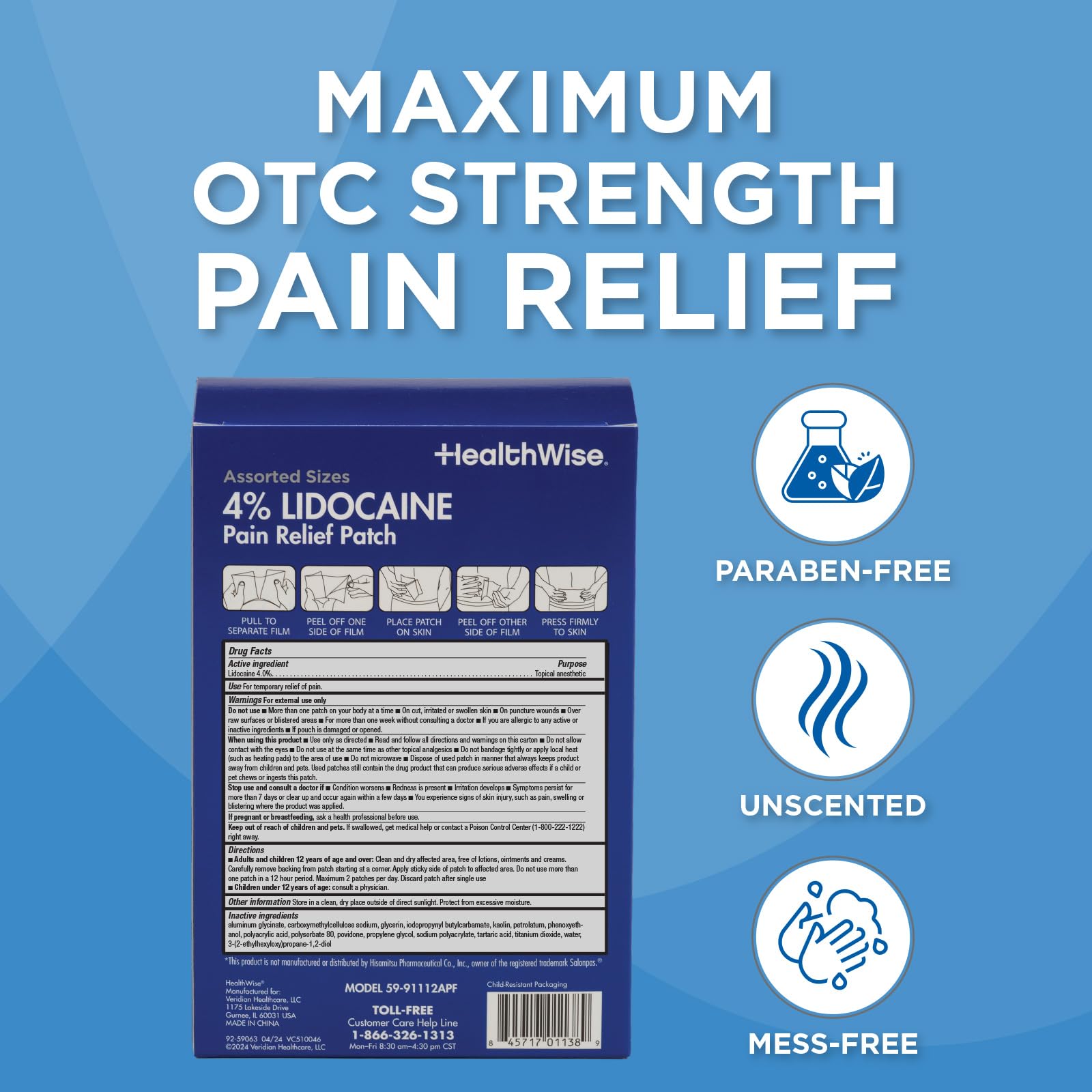 HealthWise Lidocaine Pain Patch | 4% OTC Lidocaine | 12-Count Assorted Sizes | Paraben-Free Formula | Temporarily Soothes Minor Aches and Pains | Unscented | Flexible Application HealthWise buy supplements canada